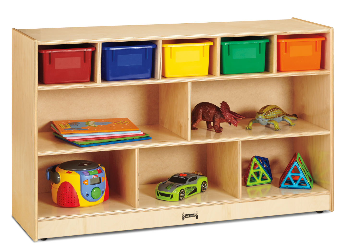 Jonti-Craft Low Combo Mobile Storage Unit - with Colored Bins