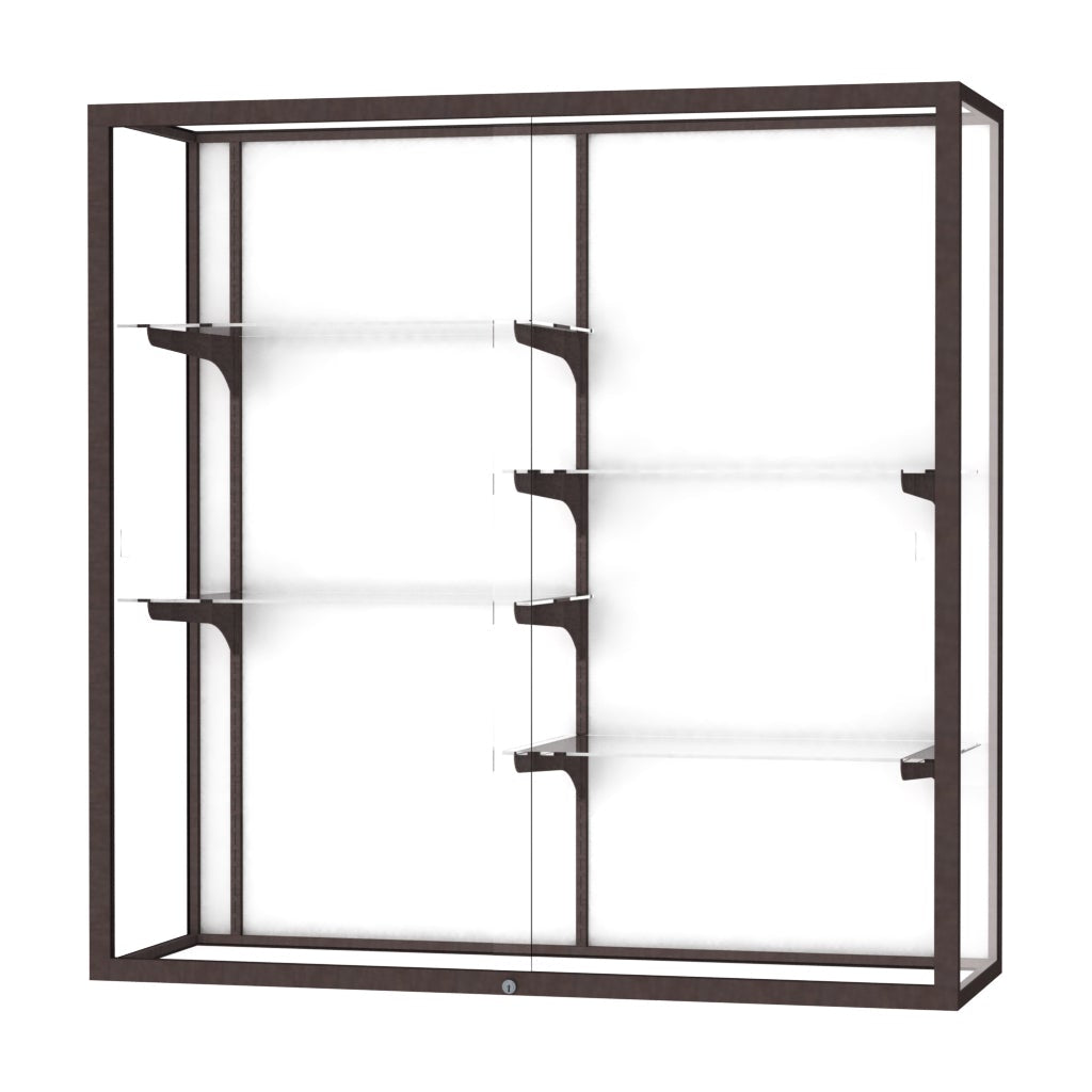 Ghent Champion Wall-Mounted Display Case, White Laminate Back, Aluminum Frame, 4 Shelves, 48"H x 48"W x 16"D