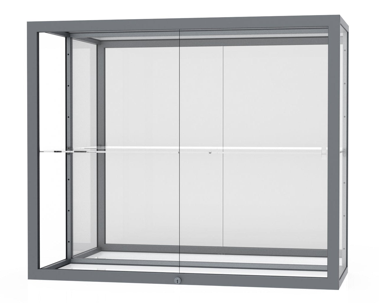 Ghent Champion Wall-Mounted Display Case, Mirror Back, Aluminum Frame, 1 Shelf, 36"H x 30"W x 14"D