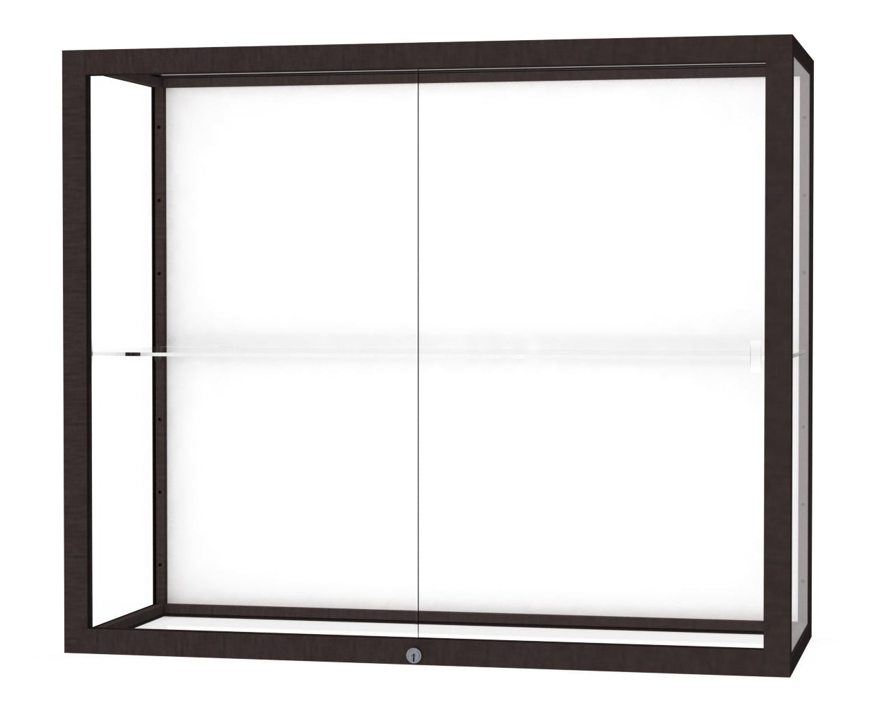 Ghent Champion Wall-Mounted Display Case, White Laminate Back, Aluminum Frame, 1 Shelf, 36"H x 30"W x 14"D