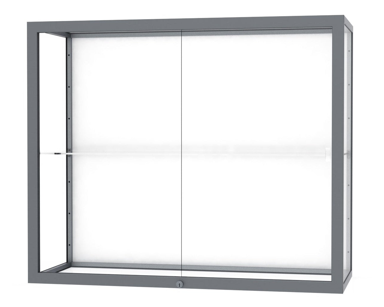Ghent Champion Wall-Mounted Display Case, White Laminate Back, Aluminum Frame, 1 Shelf, 36"H x 30"W x 14"D