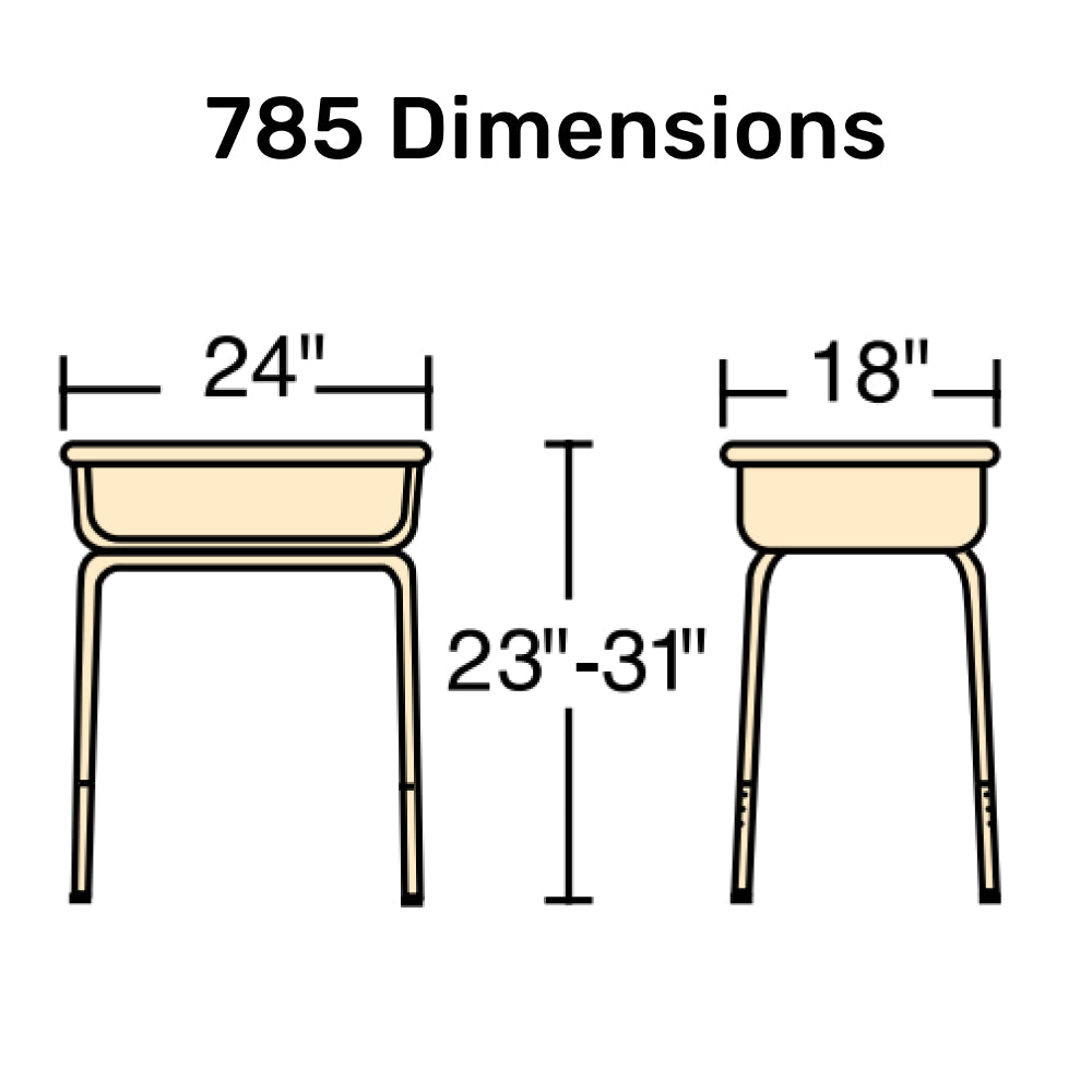 Virco 785 School Desk 18" x 24" Laminate Top with Plastic Open Front Book Box and Adjustable Height Legs for Students Elementary to University