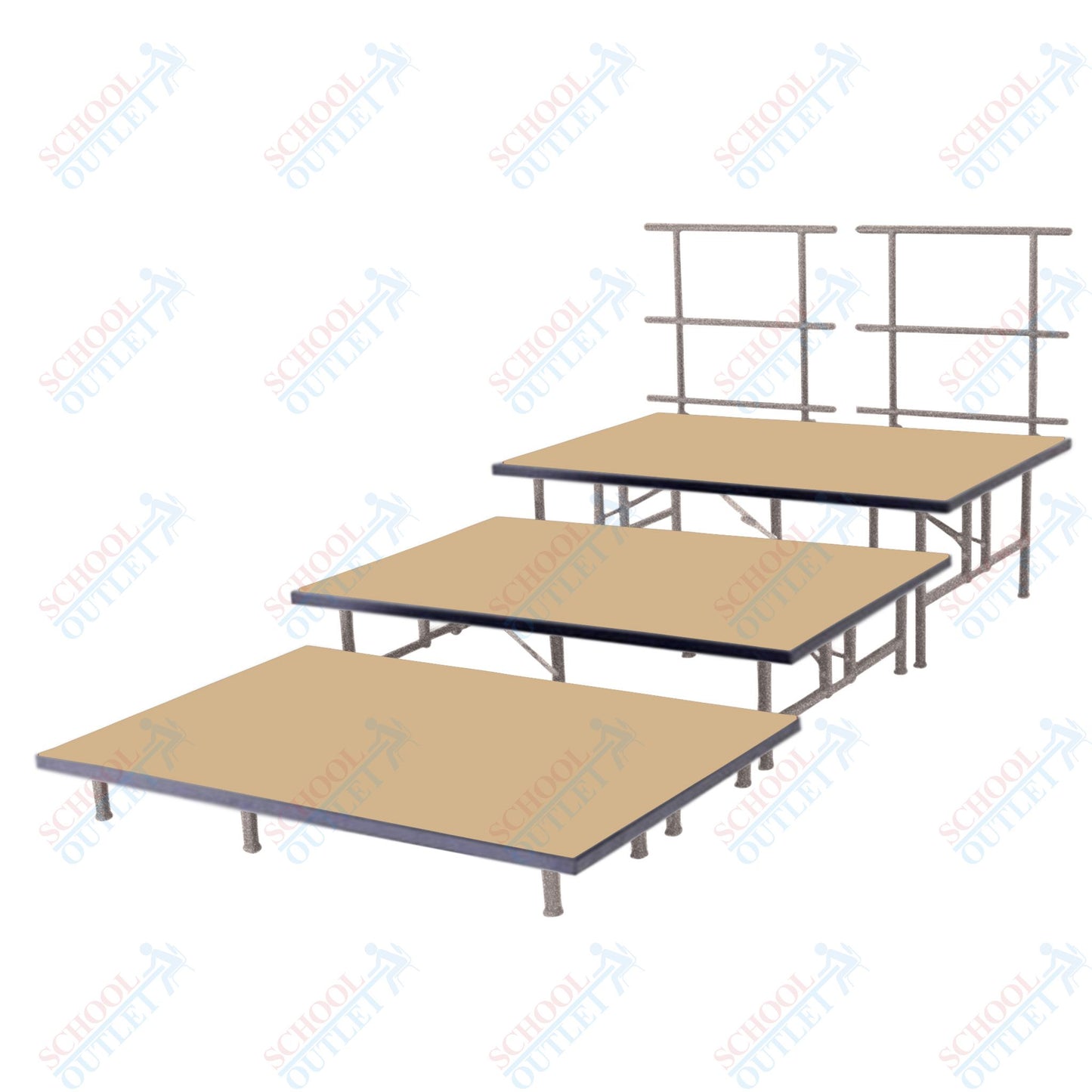 AmTab Fixed Height Riser Set - Carpet Top - 3 Levels - 12'L x 8'W x 24"H (144"L x 96"W x 24"H) (AmTab AMT-STB483C) - SchoolOutlet