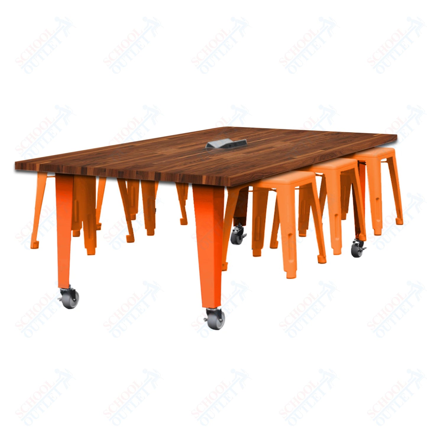 CEF IDEA Island Table 30" Height w/ 6-Seat - Butcher Block Top 84"W x 48"D with Steel Frame, 6 Stools and a Pop-up Dual Dock Electrical Station