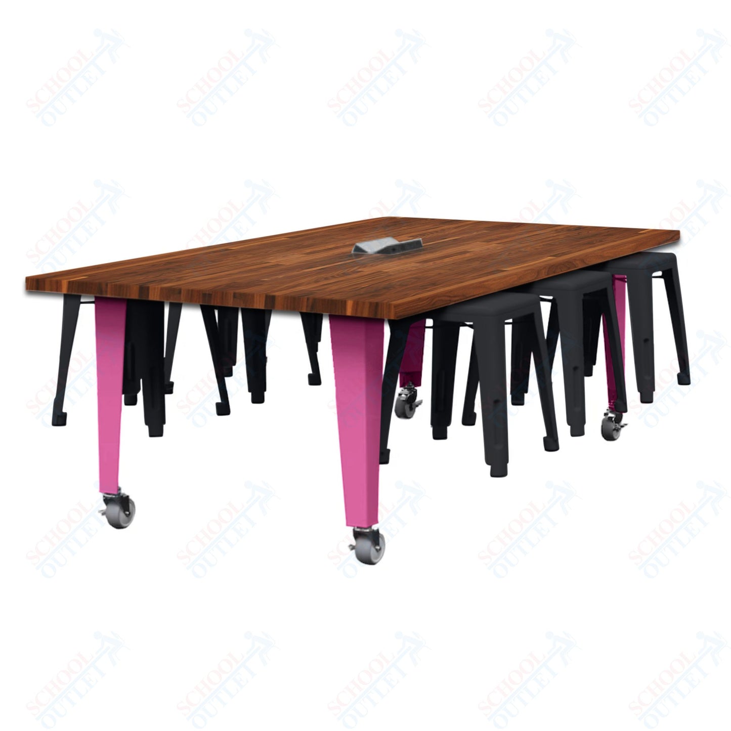 CEF IDEA Island Table 30" Height w/ 6-Seat - Butcher Block Top 84"W x 48"D with Steel Frame, 6 Stools and a Pop-up Dual Dock Electrical Station