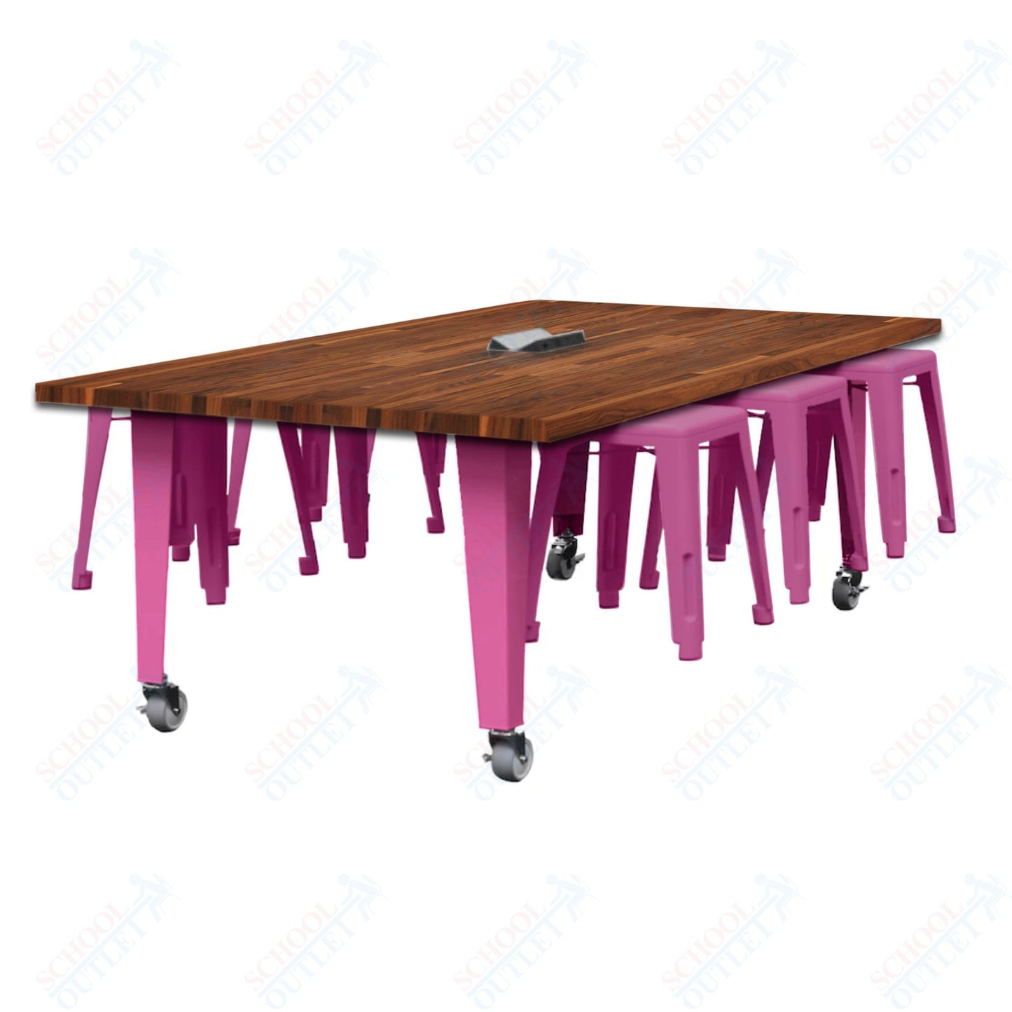 CEF IDEA Island Table 30" Height w/ 6-Seat - Butcher Block Top 84"W x 48"D with Steel Frame, 6 Stools and a Pop-up Dual Dock Electrical Station