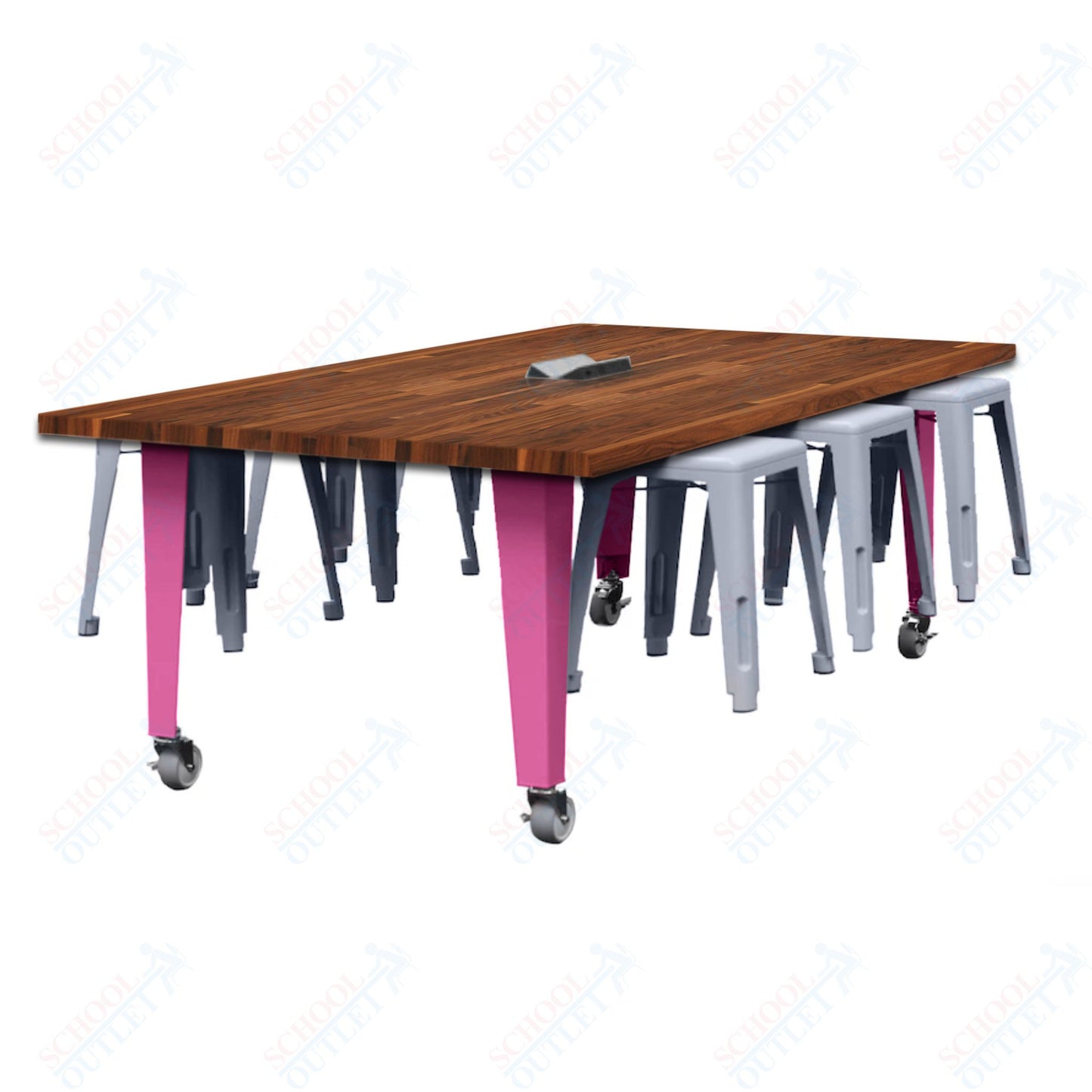 CEF IDEA Island Table 30" Height w/ 6-Seat - Butcher Block Top 84"W x 48"D with Steel Frame, 6 Stools and a Pop-up Dual Dock Electrical Station