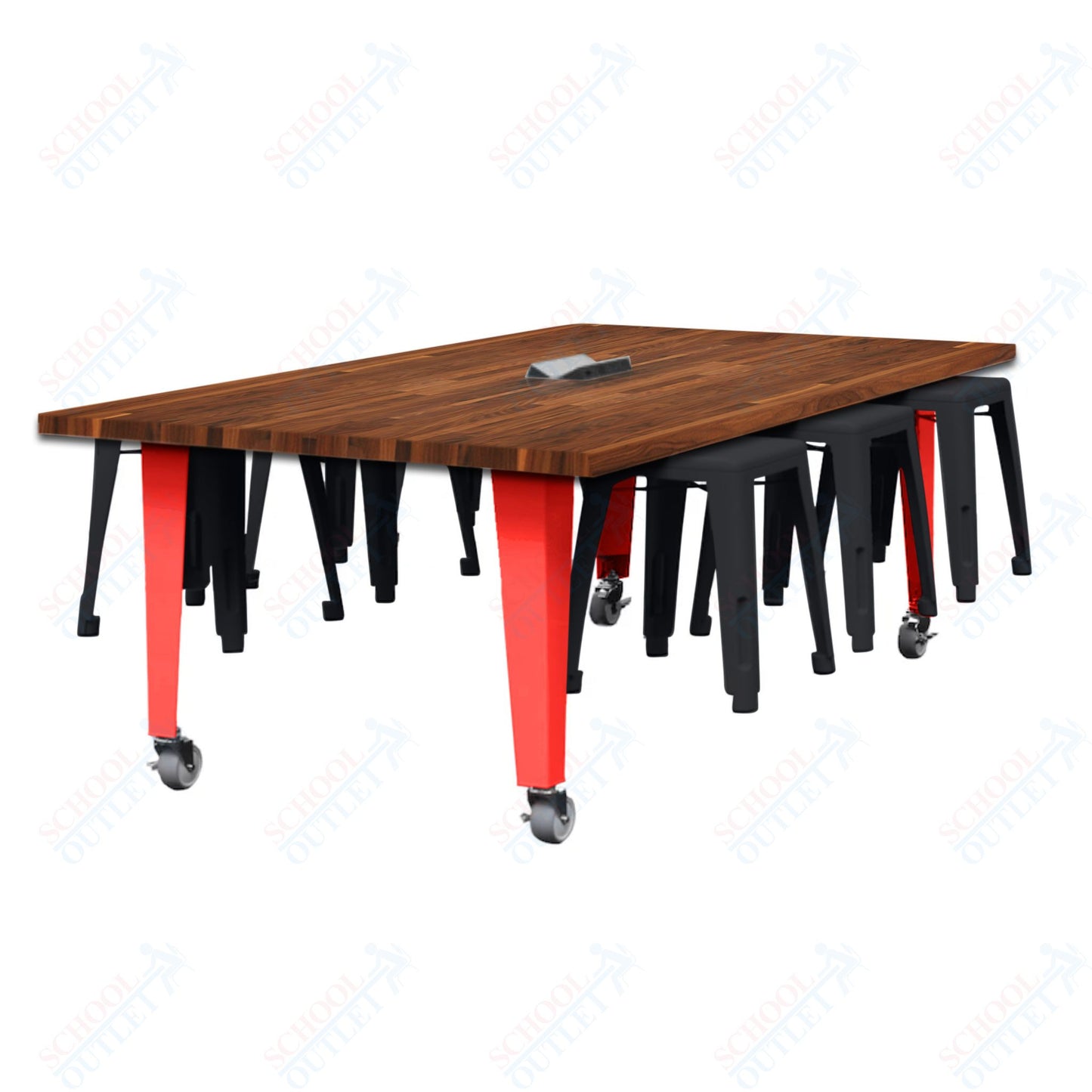 CEF IDEA Island Table 30" Height w/ 6-Seat - Butcher Block Top 84"W x 48"D with Steel Frame, 6 Stools and a Pop-up Dual Dock Electrical Station