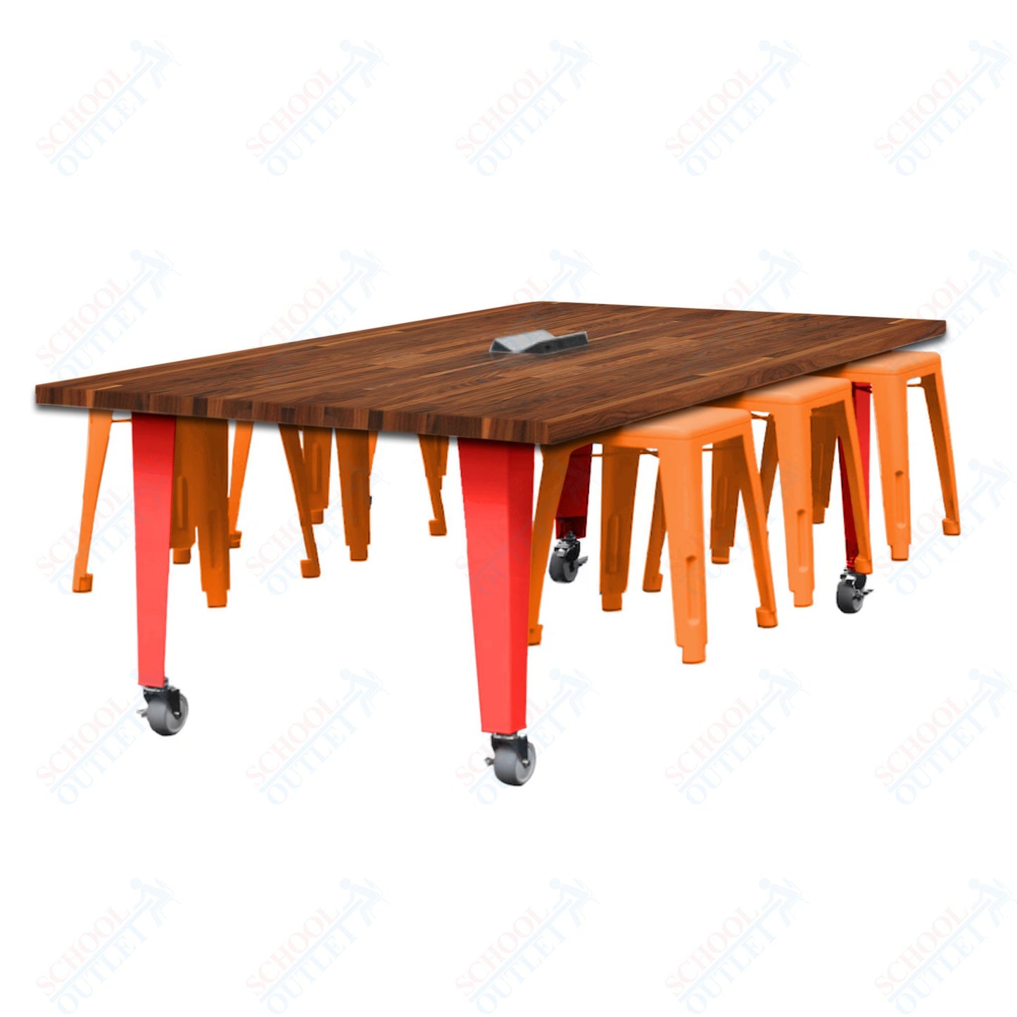 CEF IDEA Island Table 30" Height w/ 6-Seat - Butcher Block Top 84"W x 48"D with Steel Frame, 6 Stools and a Pop-up Dual Dock Electrical Station