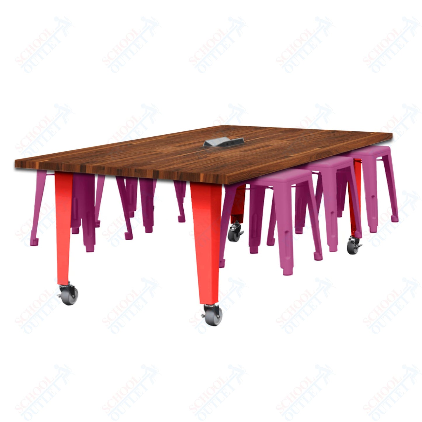 CEF IDEA Island Table 30" Height w/ 6-Seat - Butcher Block Top 84"W x 48"D with Steel Frame, 6 Stools and a Pop-up Dual Dock Electrical Station