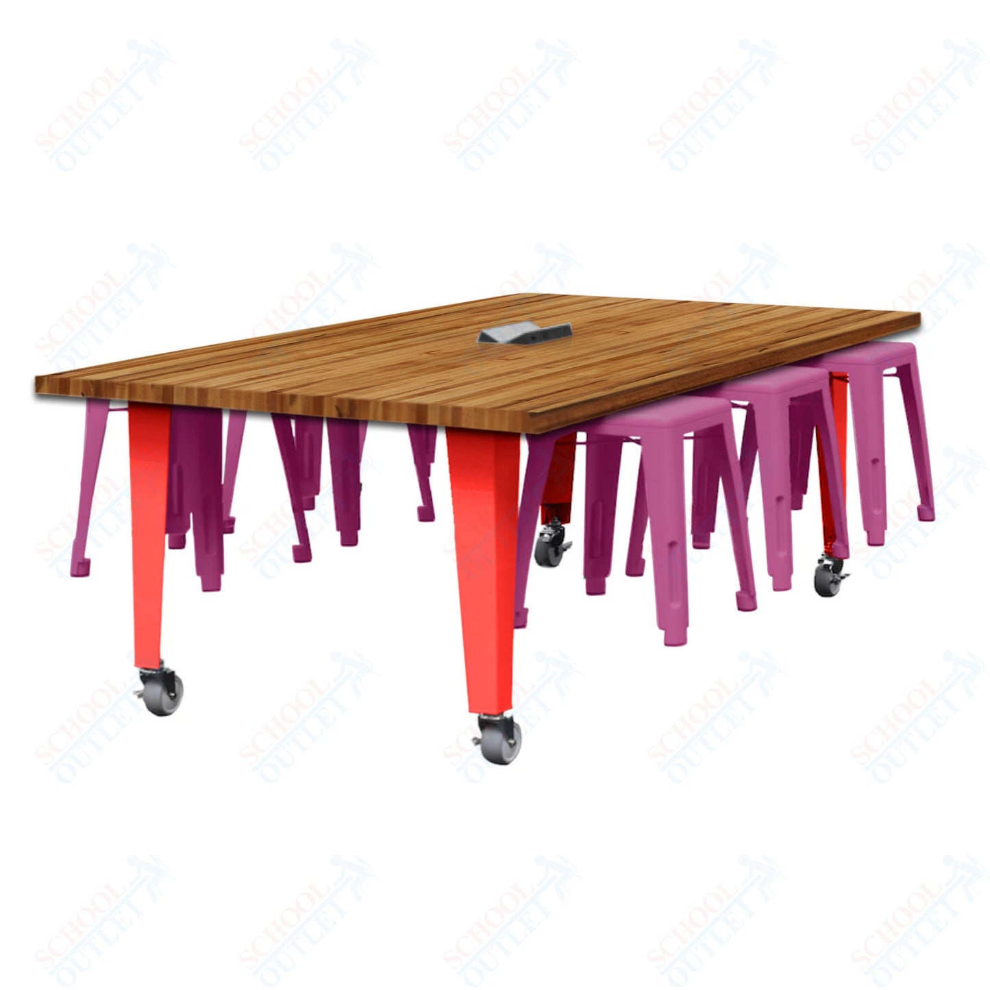 CEF IDEA Island Table 30" Height w/ 6-Seat - Butcher Block Top 84"W x 48"D with Steel Frame, 6 Stools and a Pop-up Dual Dock Electrical Station