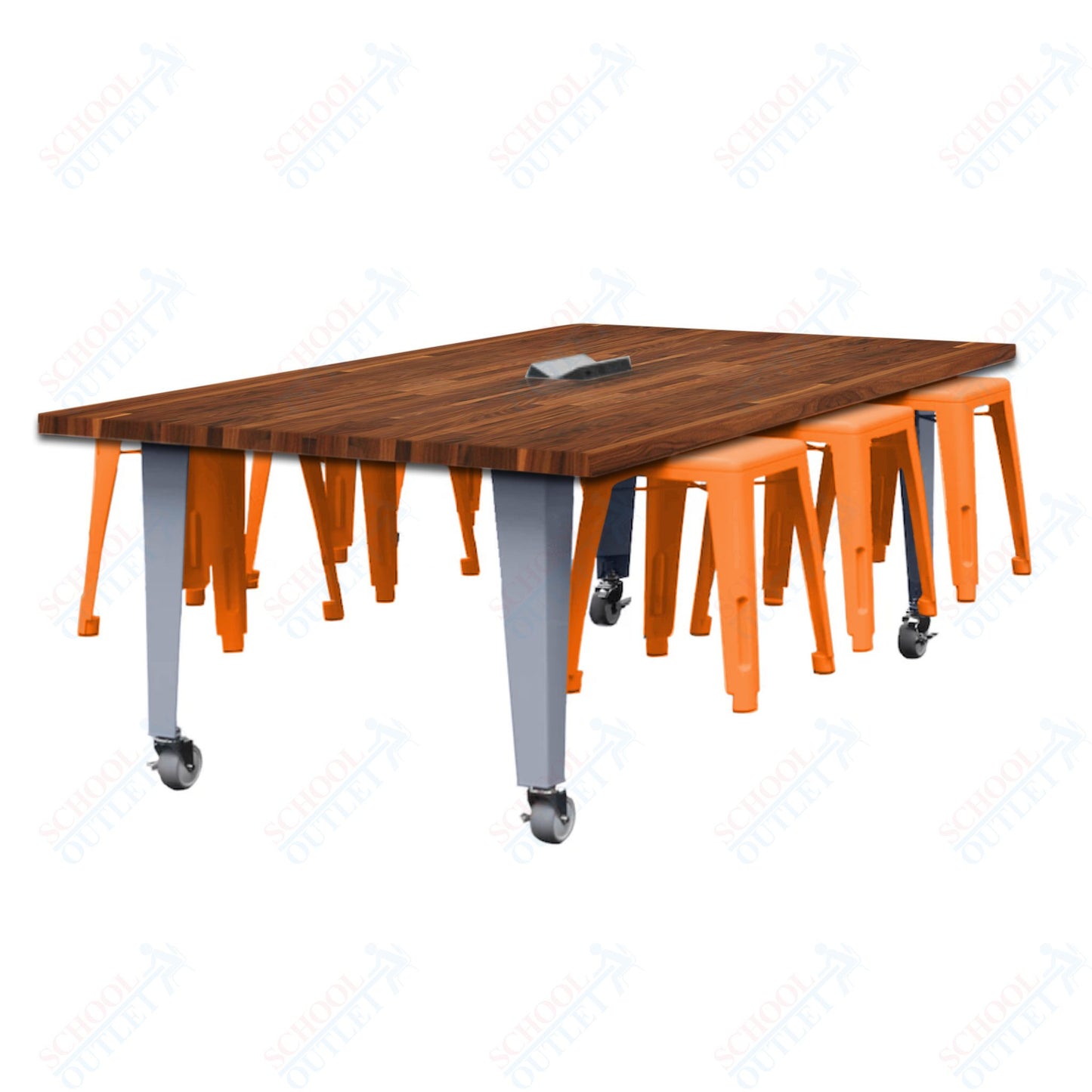 CEF IDEA Island Table 30" Height w/ 6-Seat - Butcher Block Top 84"W x 48"D with Steel Frame, 6 Stools and a Pop-up Dual Dock Electrical Station