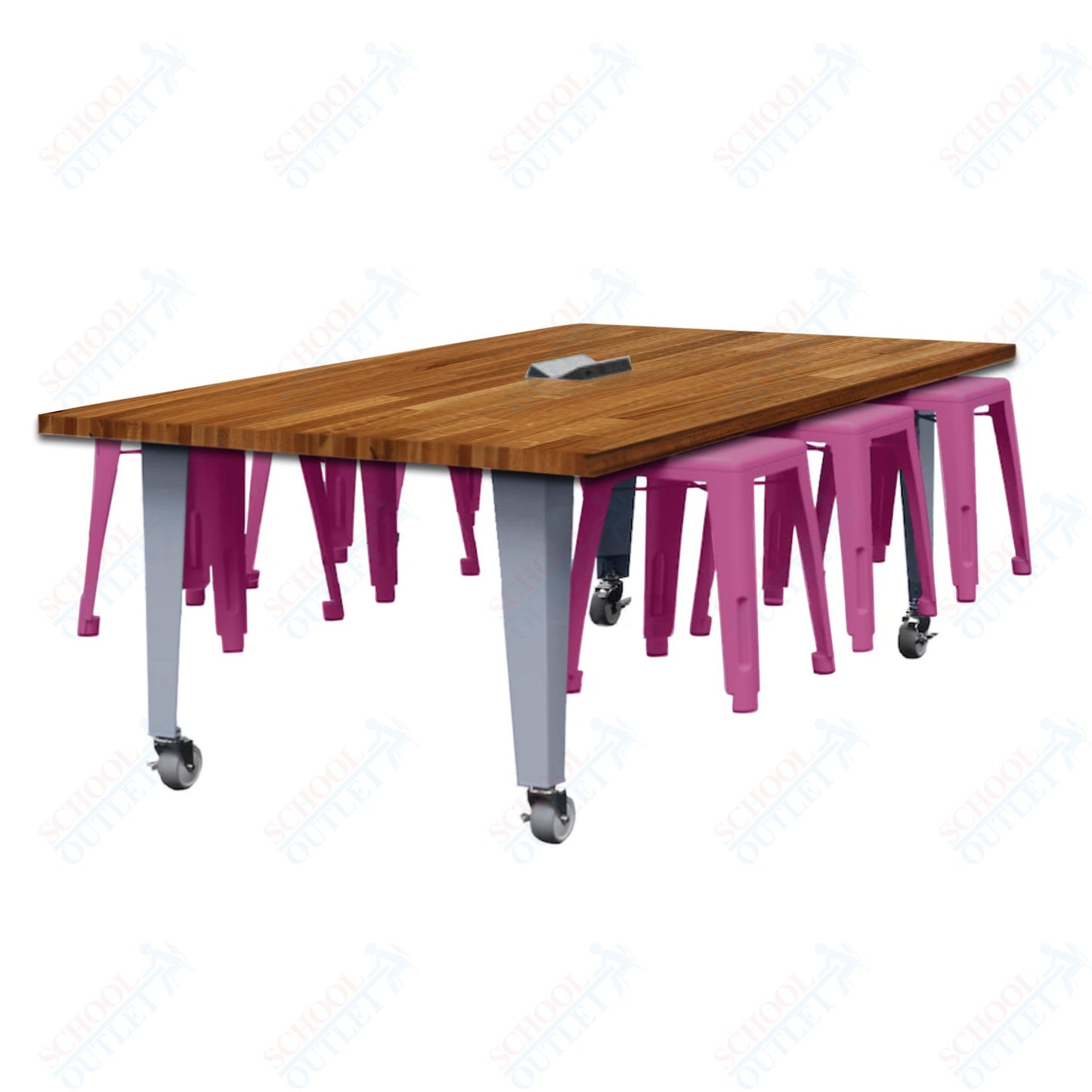 CEF IDEA Island Table 30" Height w/ 6-Seat - Butcher Block Top 84"W x 48"D with Steel Frame, 6 Stools and a Pop-up Dual Dock Electrical Station