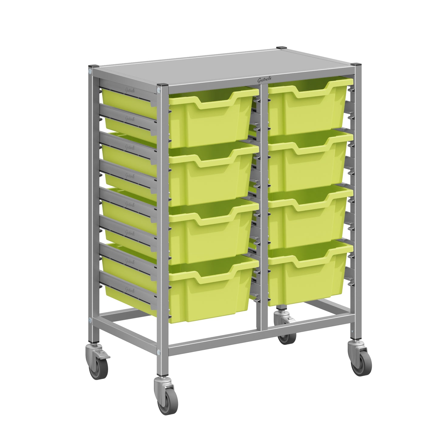 Gratnells Dynamis Lab & Healthcare Mid Double Cart Silver with Casters and 8 Deep Trays (GRA-DYAM244-XX-002)