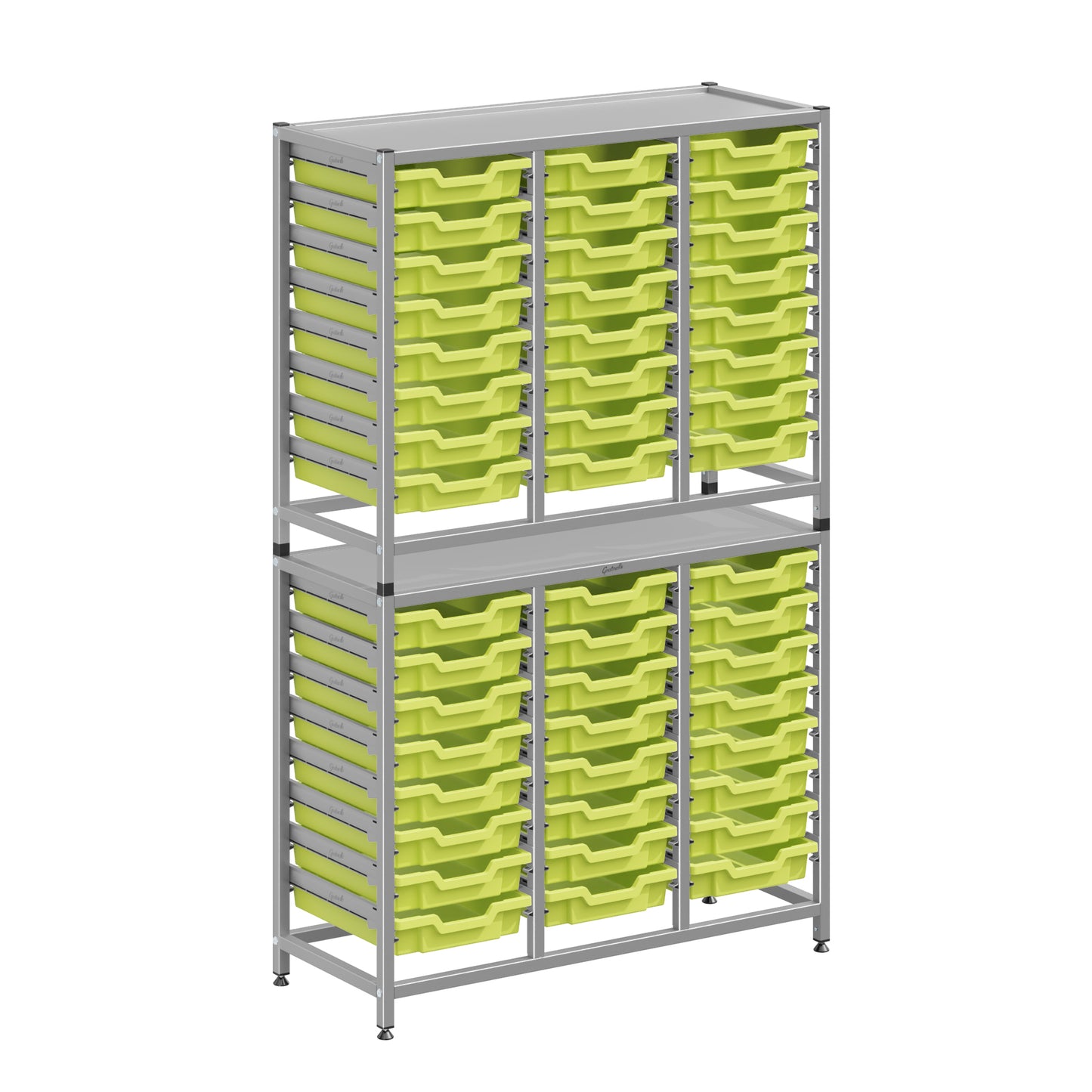 Gratnells Dynamis Lab & Healthcare Combo Cart Set Silver with 48 Shallow Trays (GRA-DYAT344-XX-001)