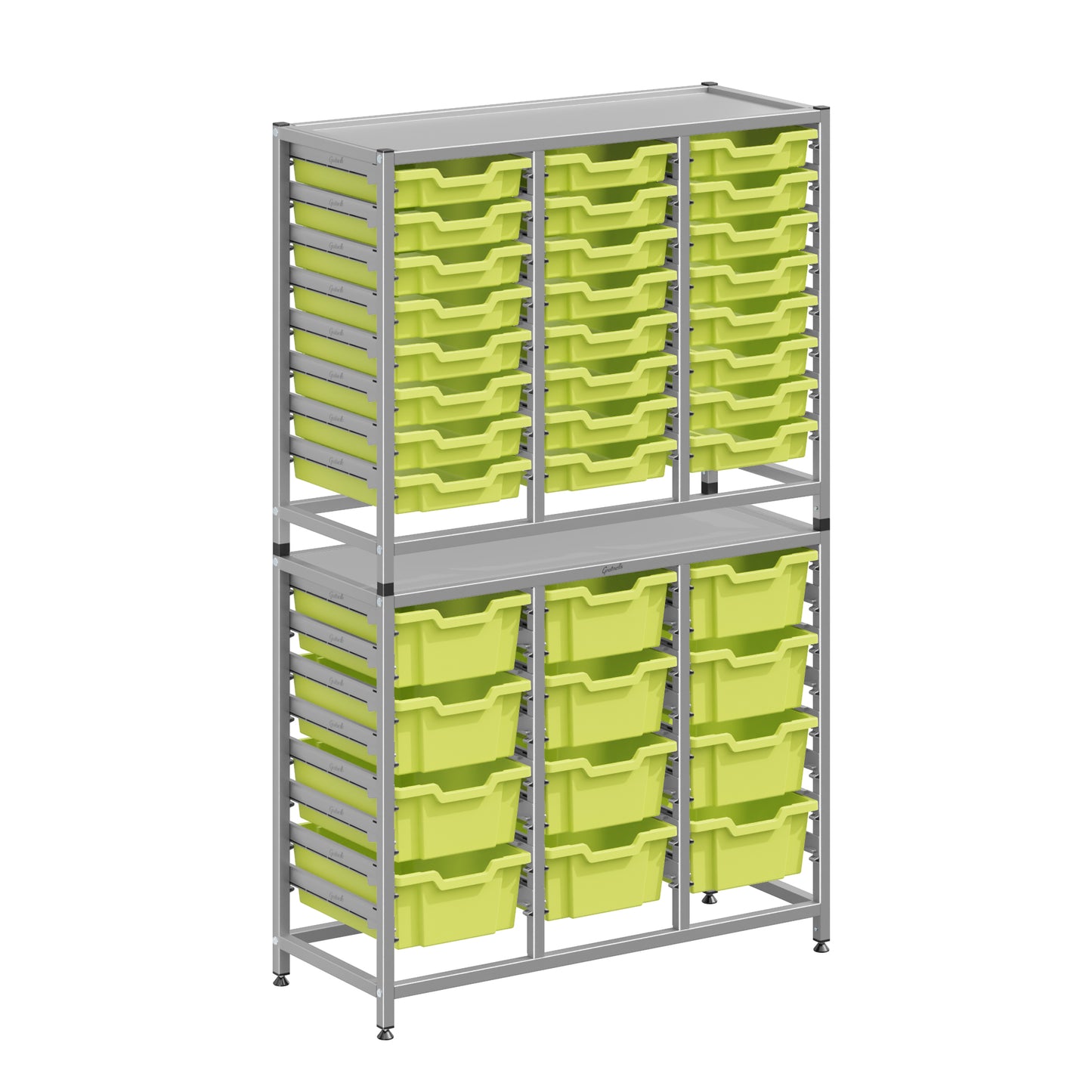 Gratnells Dynamis Lab & Healthcare Combo Cart Set Silver with 24 Shallow Trays|12 Deep Trays (GRA-DYAT344-XX-004)