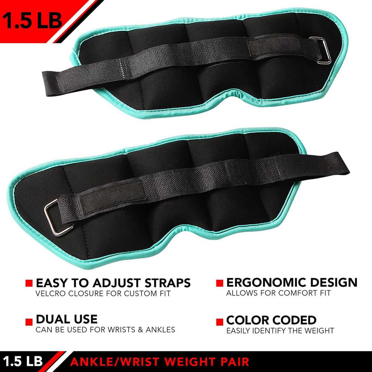 Champion Sports JFIT Adjustable Ankle Weights Strength Training 1.5 lb Pair (Set of 2) (CMP-J-AKW15)