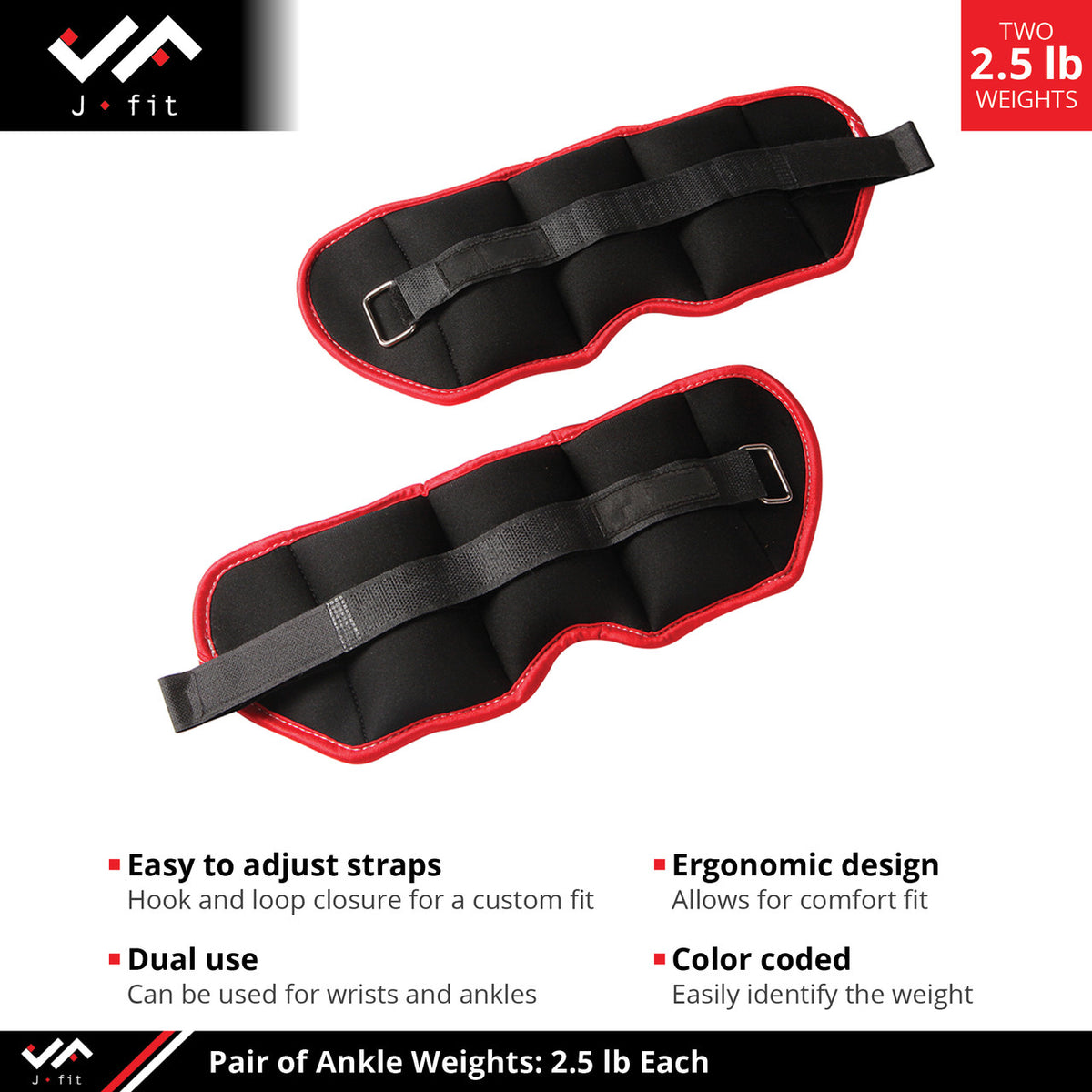 Champion Sports JFIT Adjustable Ankle Weights Strength Training 2.5 lb Pair (Set of 2) (CMP-J-AKW25)