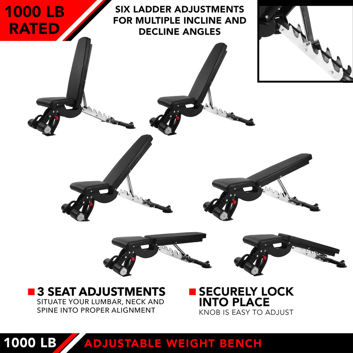 Champion Sports JFIT Adjustable Weight Bench with Quad Developer 1000 lb Capacity (CMP-J-AWB1000)