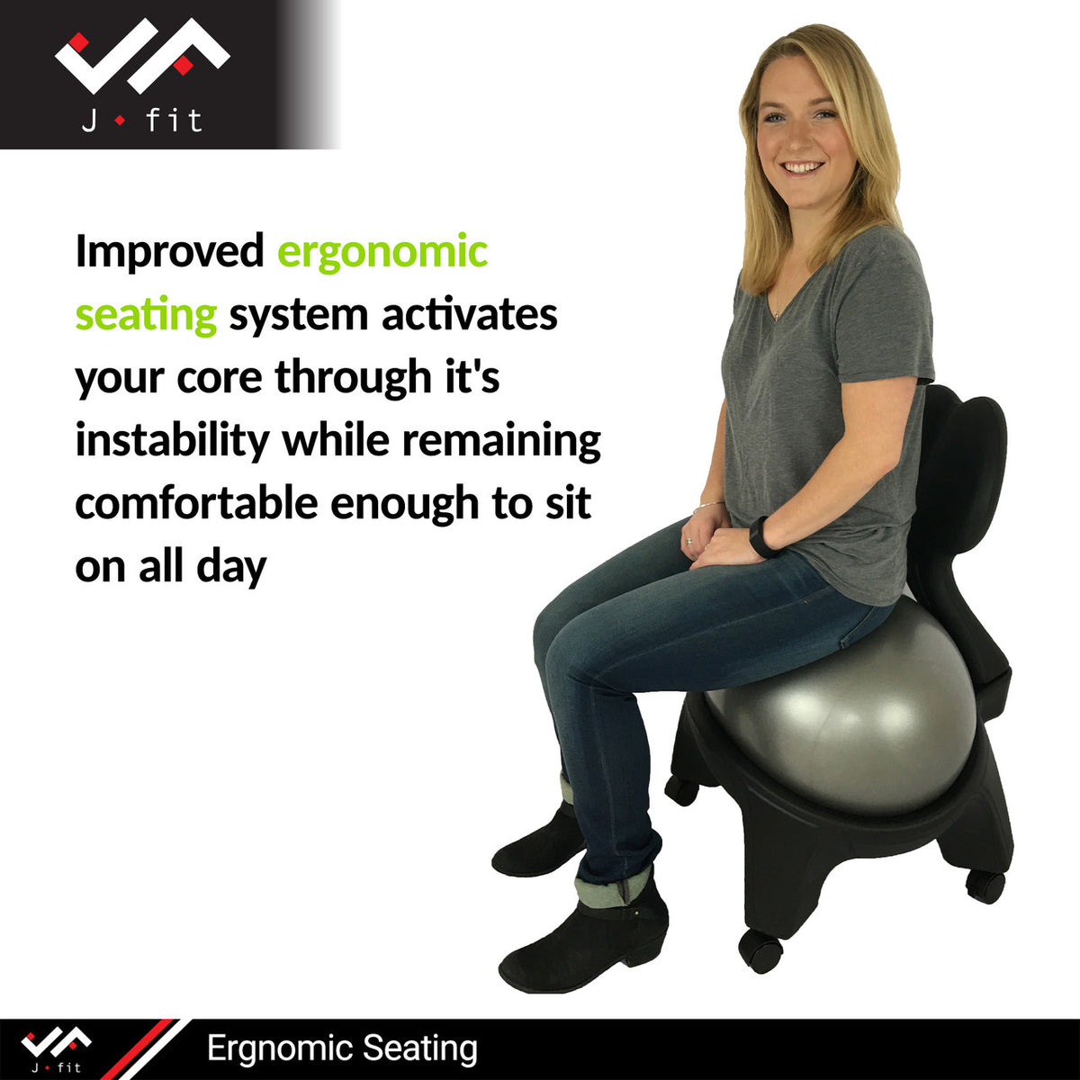 Champion Sports JFIT Elliptic Stability Ball Chair with Rolling Base Black (CMP-J-BCSTAB)