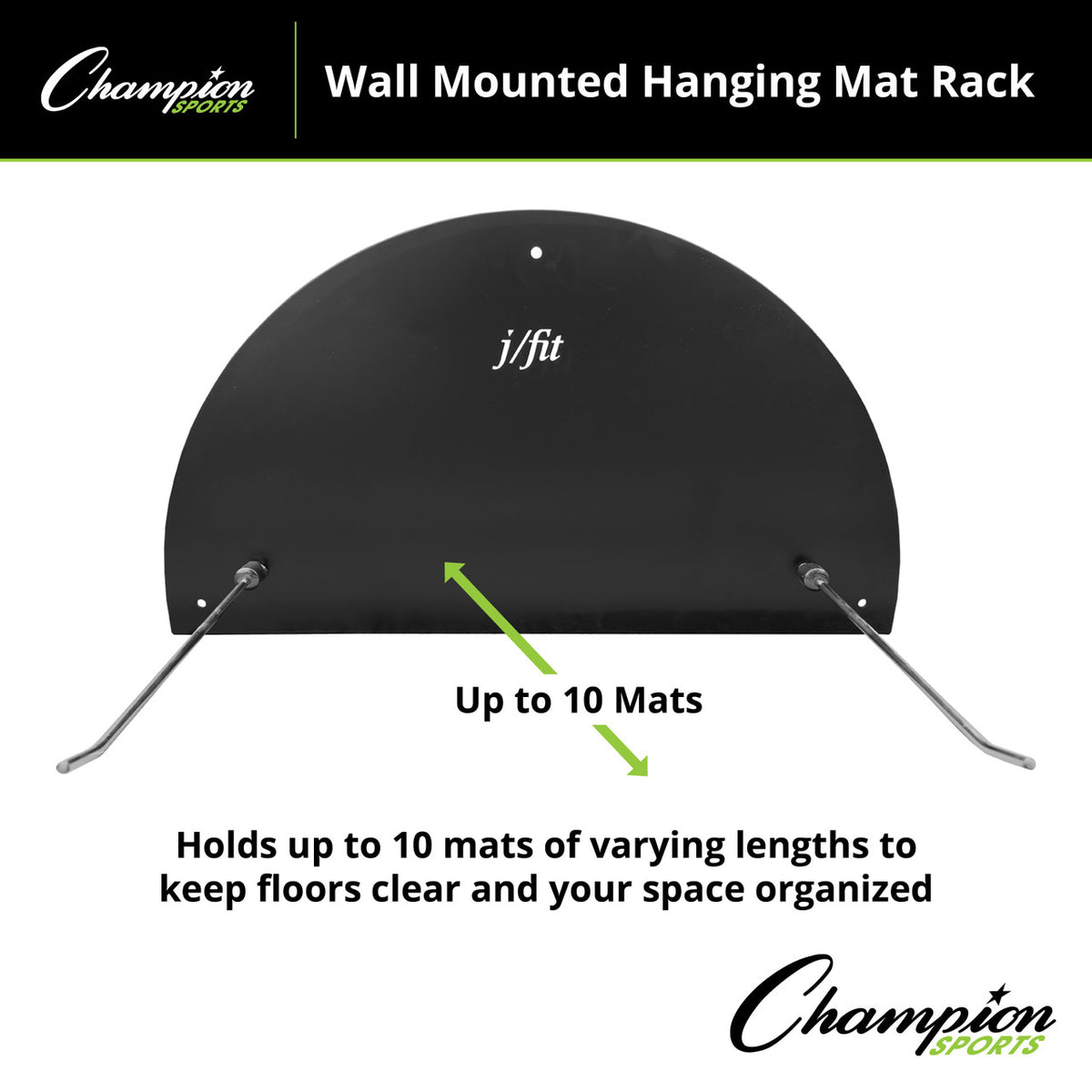 Champion Sports JFIT Hanging Mat Rack Wall-Mounted Steel Storage 10-Mat Capacity (CMP-J-HMATRACK)