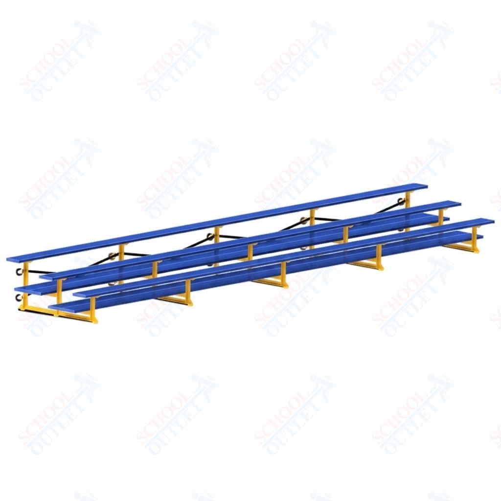 Jaypro Sports Bleacher - 3 Row - Tip & Roll, Double Foot Plank, Powder Coated - 27' L (BLDP-327TRGPC)