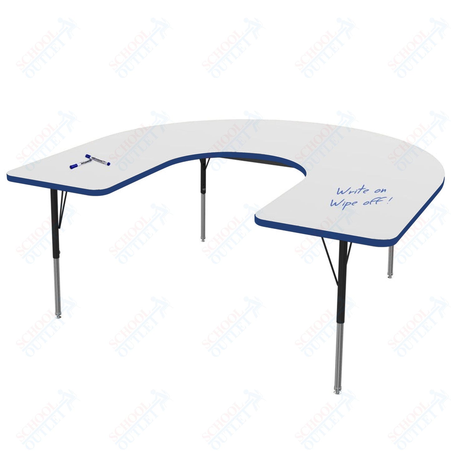 Marco MG2200 Series Horseshoe Preschool Table w/ Dry Erase Top 48" x 72" Adj Height 16"-24" (MG2227-DA)