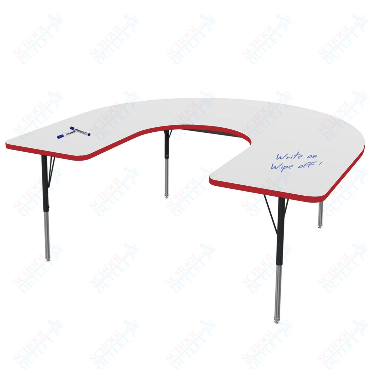 Marco MG2200 Series Horseshoe Preschool Table w/ Dry Erase Top 48" x 72" Adj Height 16"-24" (MG2227-DA)