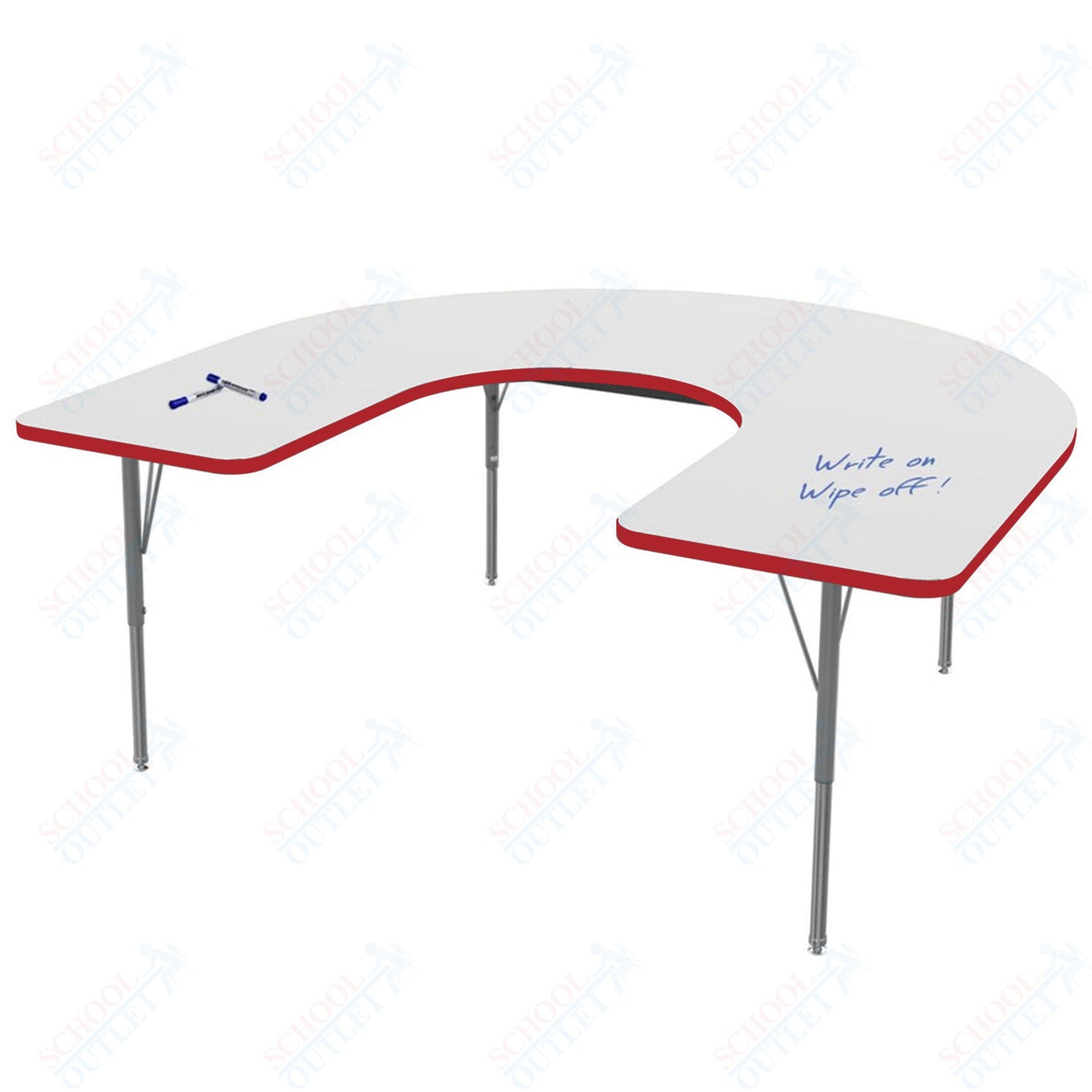 Marco MG2200 Series Horseshoe Preschool Table w/ Dry Erase Top 48" x 72" Adj Height 16"-24" (MG2227-DA)