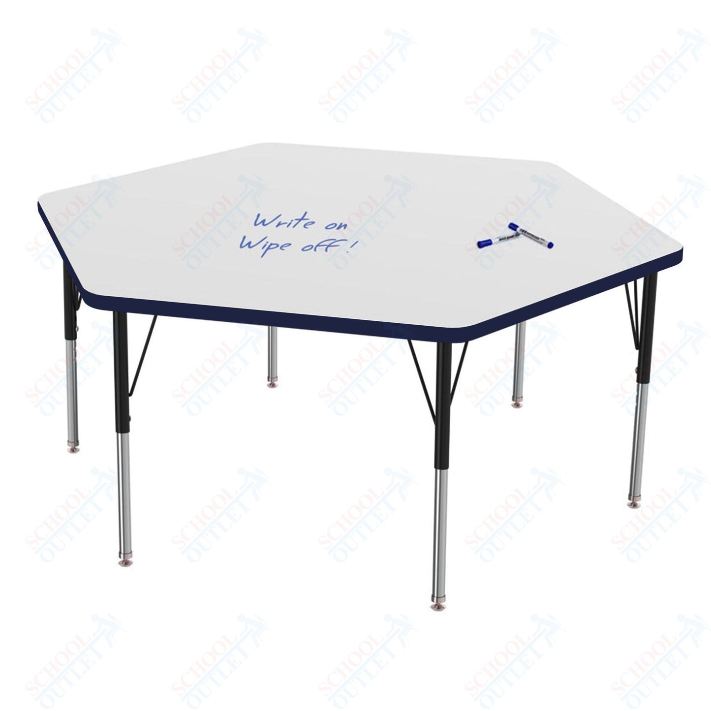 Marco MG2200 Series Hexagon Preschool Table w/ Dry Erase Top 54.5" x 48" Adj Height 16"-24" (MG2254-DA)