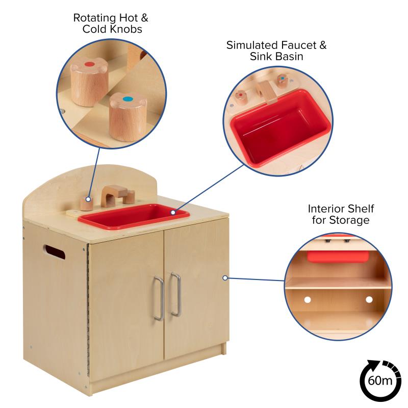 Hercules Children's Wooden Kitchen Set - Stove, Sink and Refrigerator for Commercial or Home Use - Safe, Kid Friendly Design (FLA-MK-DP00KTCHN-GG)