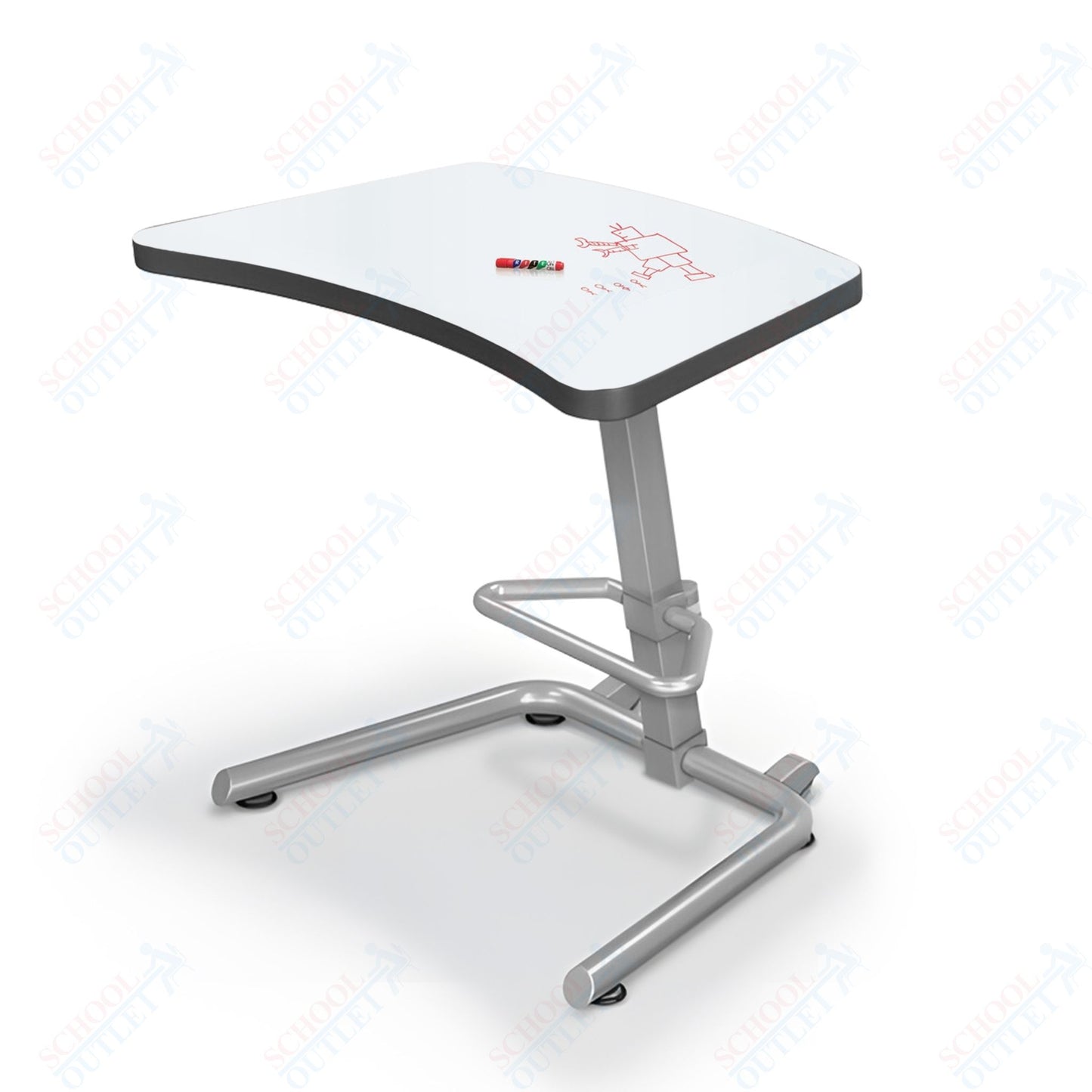 Mooreco Up-Rite Student Desk Curve Top, Adjustable Height, Platinum Frame (Mooreco 90533)