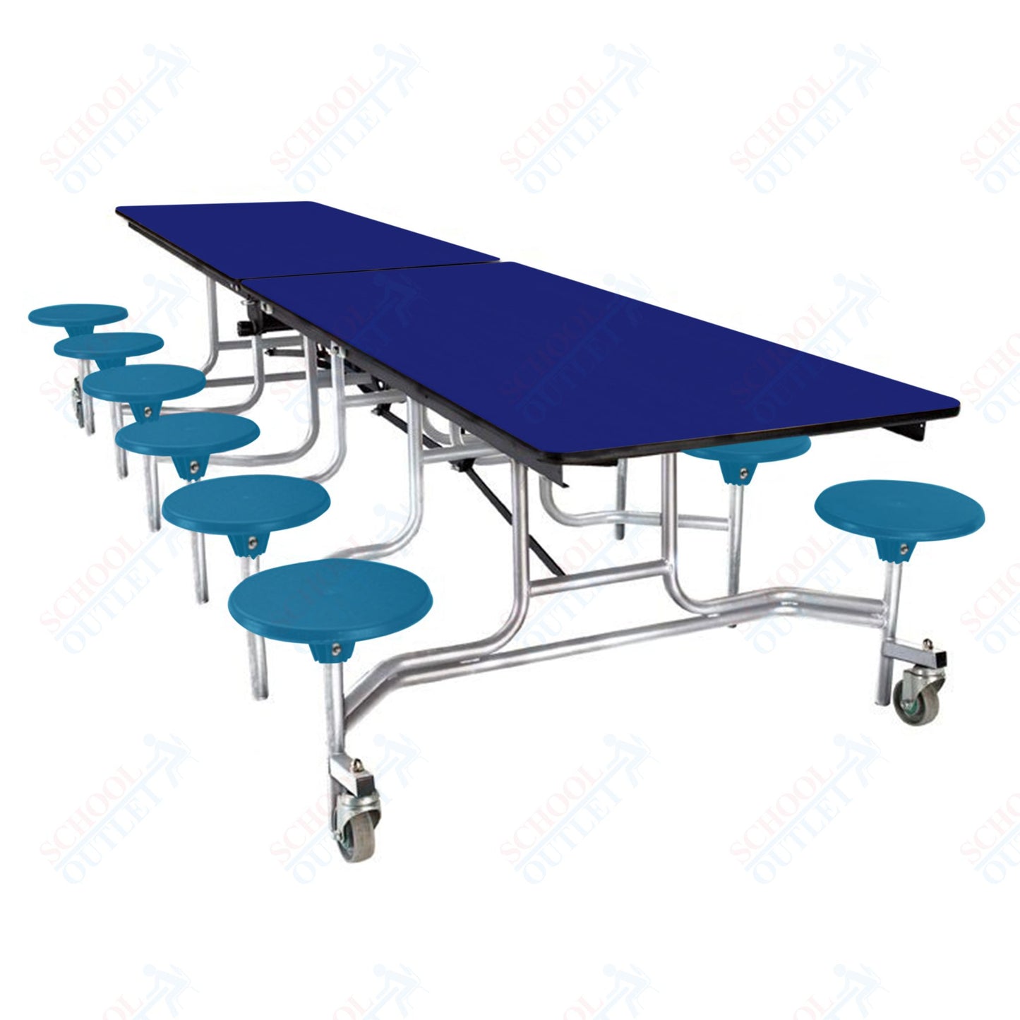 NPS Mobile Cafeteria Table - 30" W x 10' L - 12 Stools - MDF Core - Protect Edge - Chrome Frame