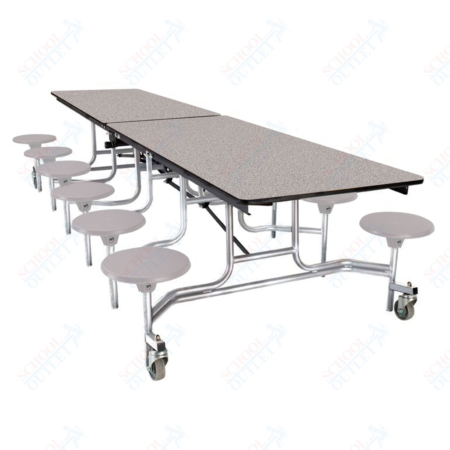 NPS Mobile Cafeteria Table - 30" W x 10' L - 12 Stools - MDF Core - Protect Edge - Chrome Frame