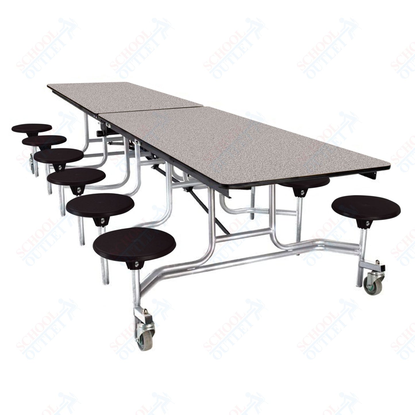 NPS Mobile Cafeteria Table - 30" W x 10' L - 12 Stools - MDF Core - Protect Edge - Chrome Frame