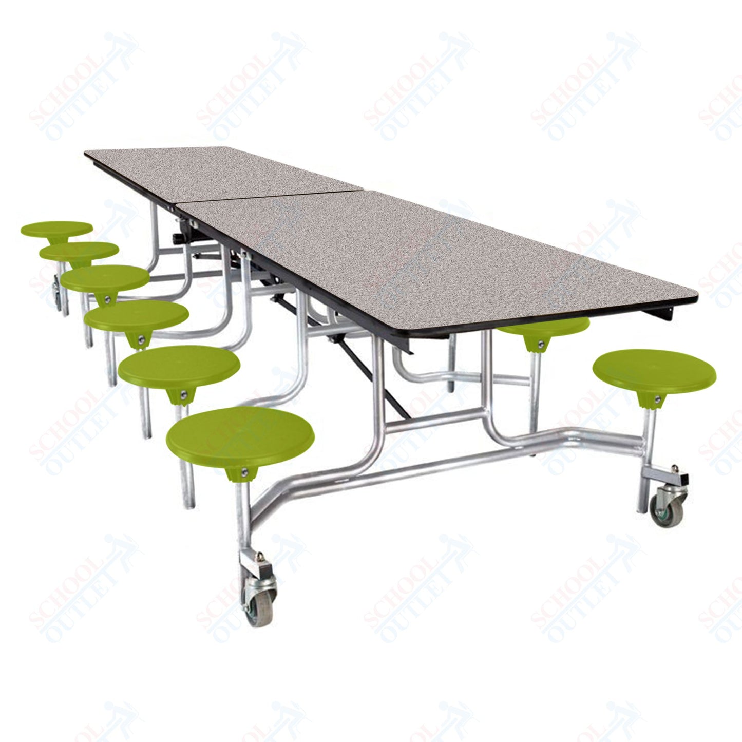 NPS Mobile Cafeteria Table - 30" W x 10' L - 12 Stools - MDF Core - Protect Edge - Chrome Frame