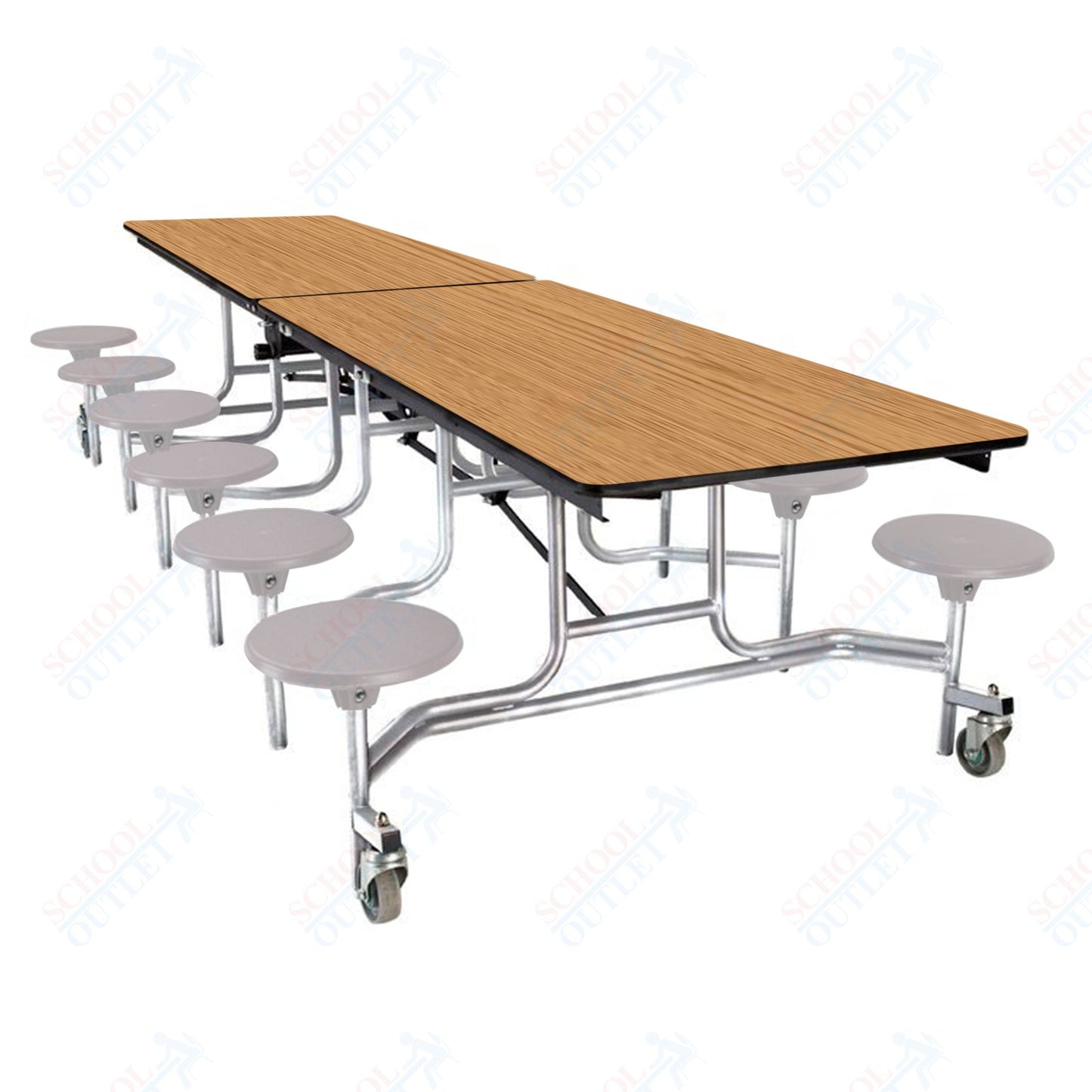 NPS Mobile Cafeteria Table - 30" W x 10' L - 12 Stools - MDF Core - Protect Edge - Chrome Frame
