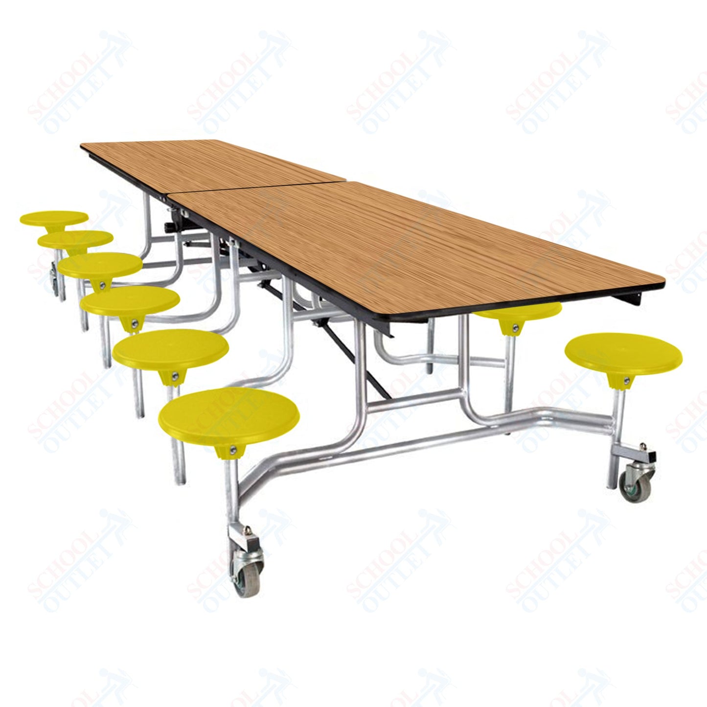 NPS Mobile Cafeteria Table - 30" W x 10' L - 12 Stools - MDF Core - Protect Edge - Chrome Frame