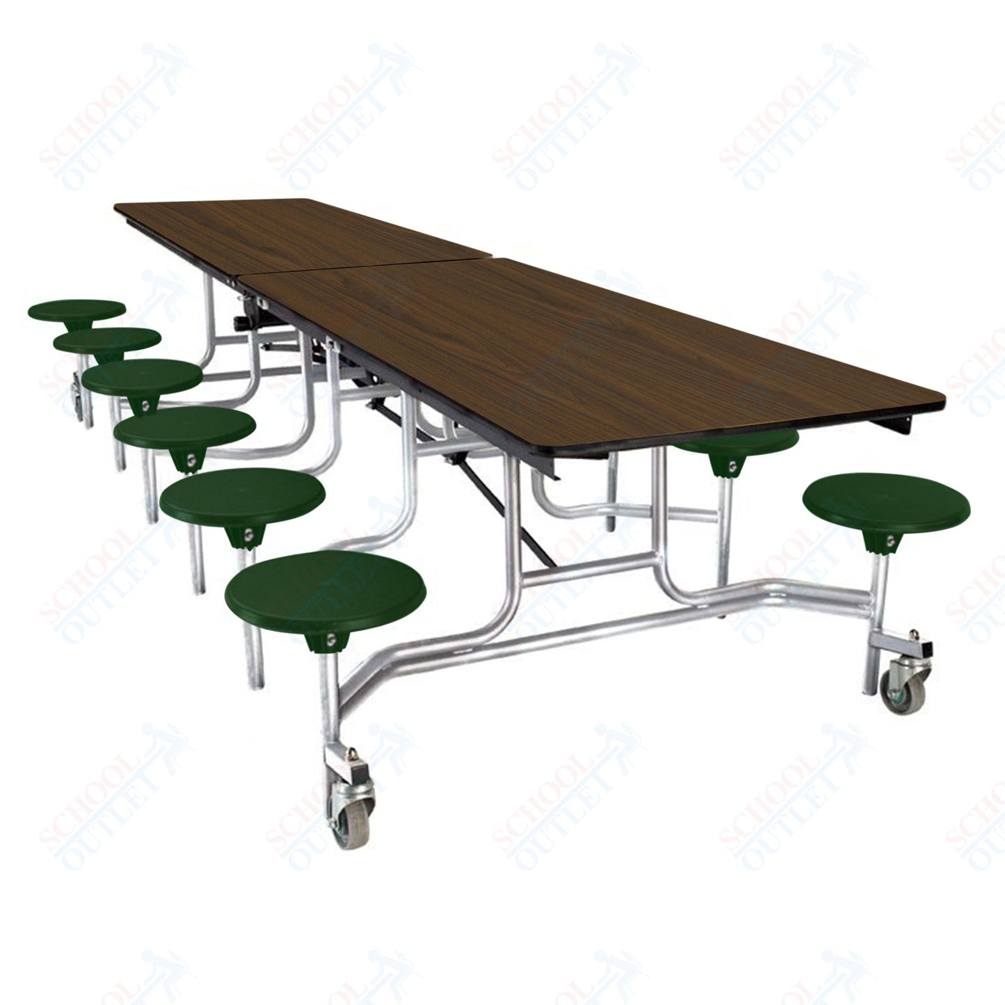 NPS Mobile Cafeteria Table - 30" W x 10' L - 12 Stools - MDF Core - Protect Edge - Chrome Frame