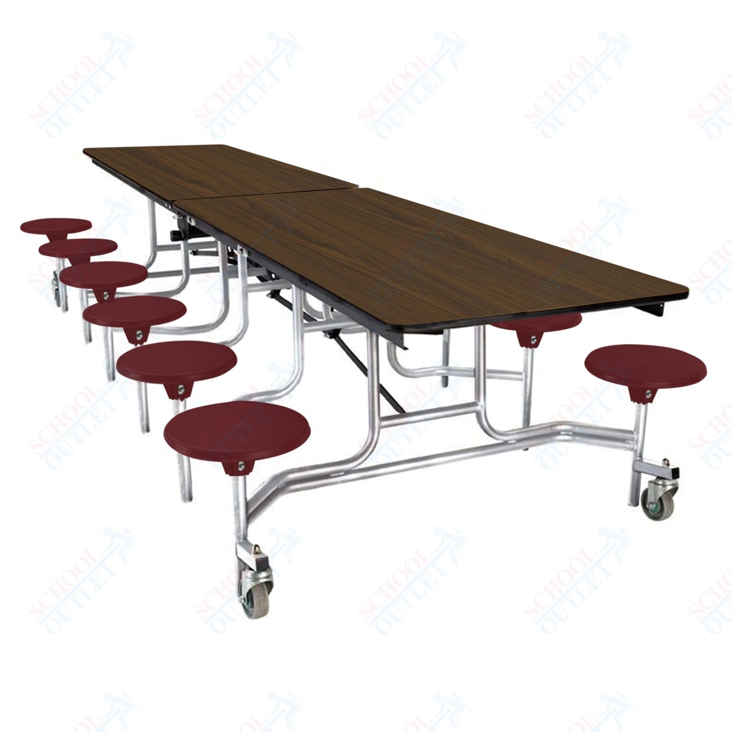NPS Mobile Cafeteria Table - 30" W x 10' L - 12 Stools - MDF Core - Protect Edge - Chrome Frame