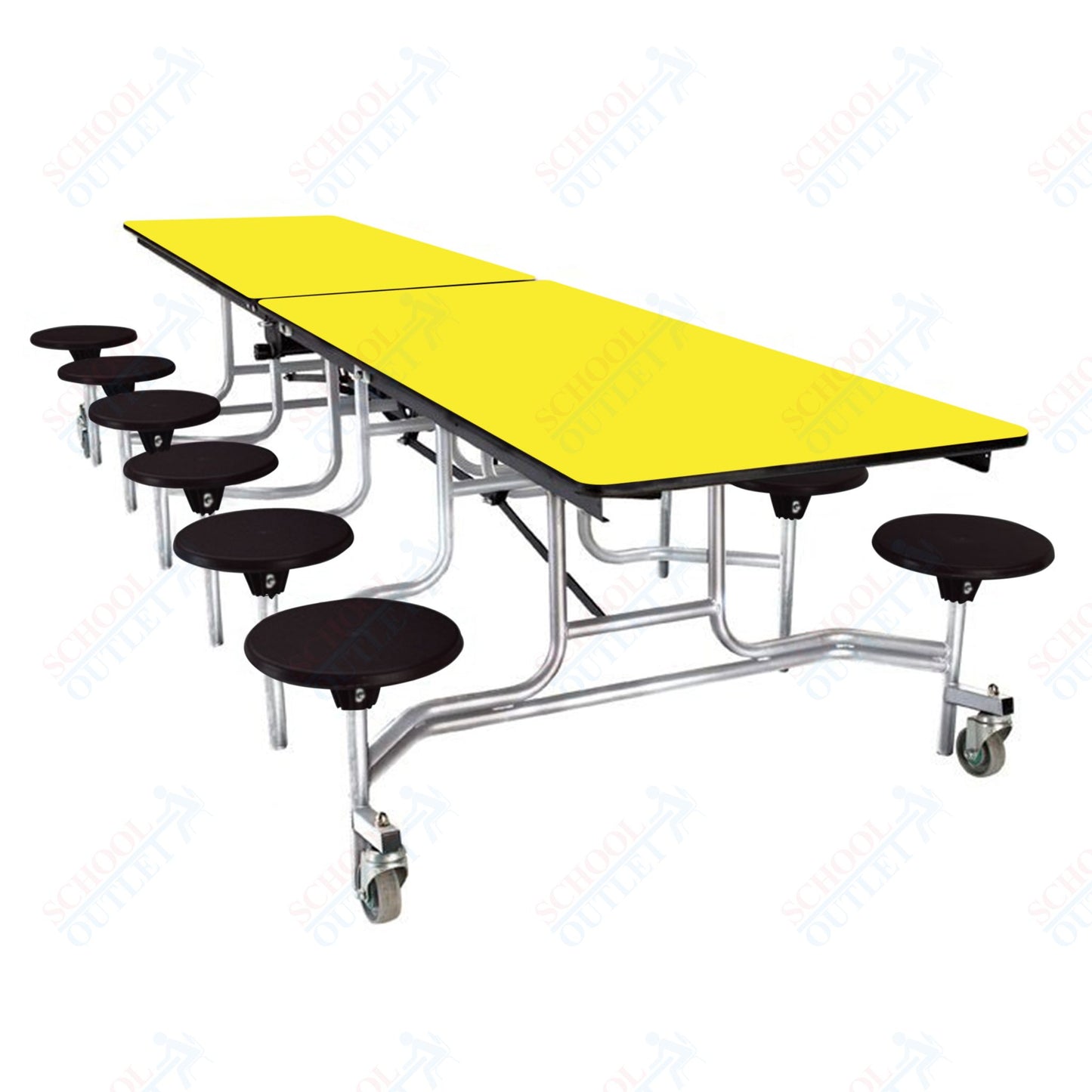 NPS Mobile Cafeteria Table - 30" W x 10' L - 12 Stools - MDF Core - Protect Edge - Chrome Frame