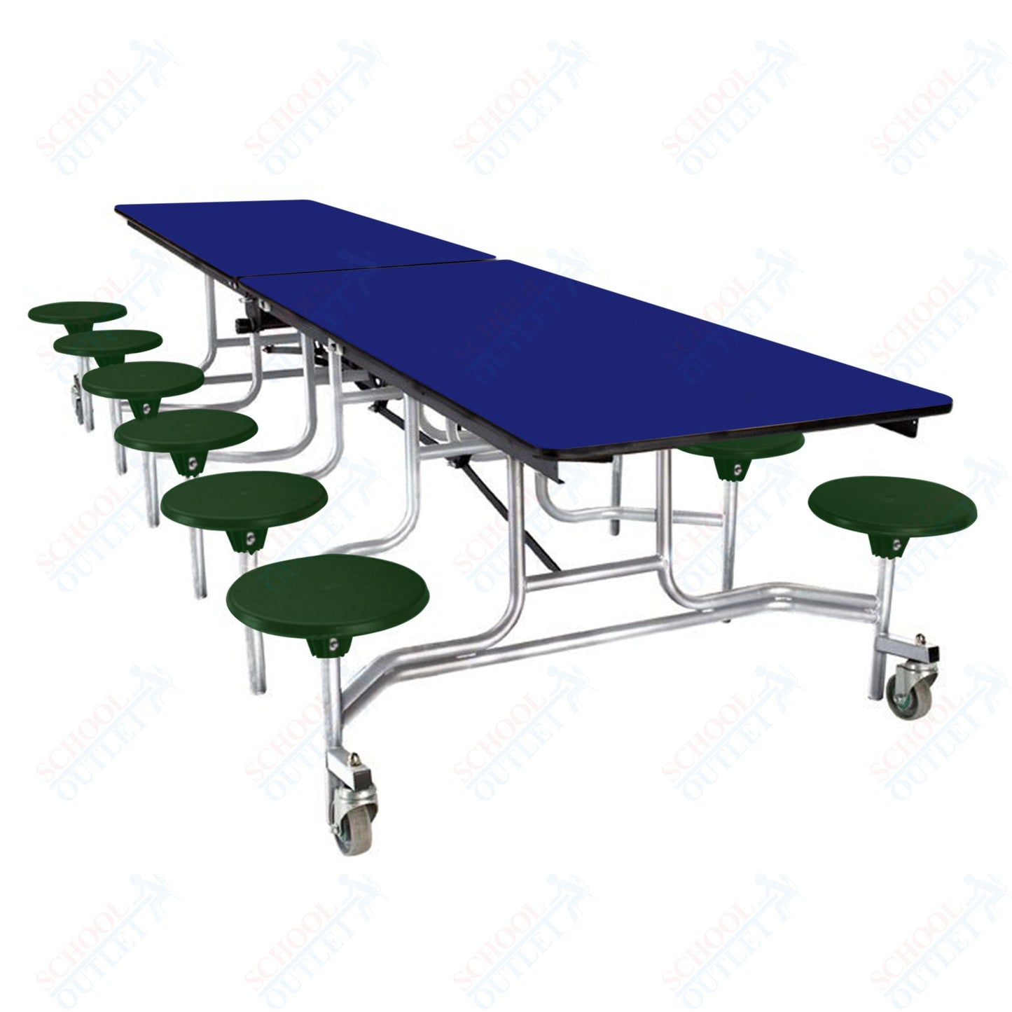 NPS Mobile Cafeteria Table - 30" W x 10' L - 12 Stools - Plywood Core - Protect Edge - Black Powdercoated Frame