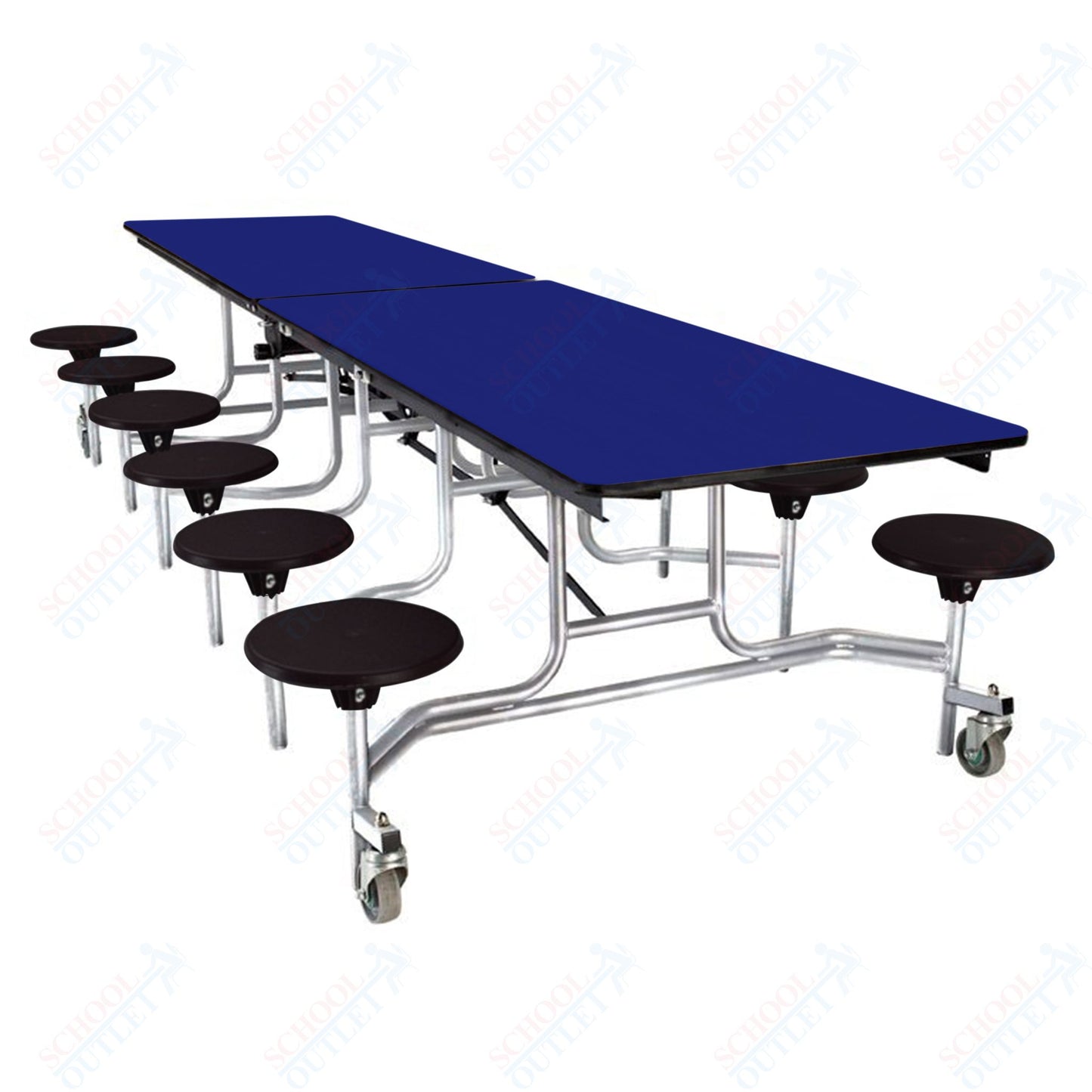 NPS Mobile Cafeteria Table - 30" W x 10' L - 12 Stools - Plywood Core - Protect Edge - Black Powdercoated Frame