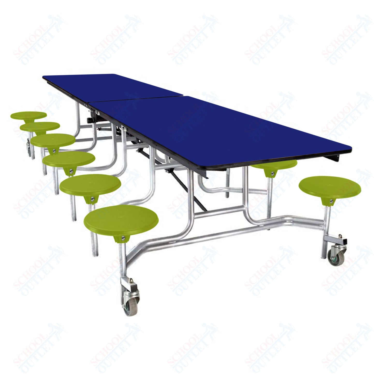 NPS Mobile Cafeteria Table - 30" W x 10' L - 12 Stools - Plywood Core - Protect Edge - Black Powdercoated Frame