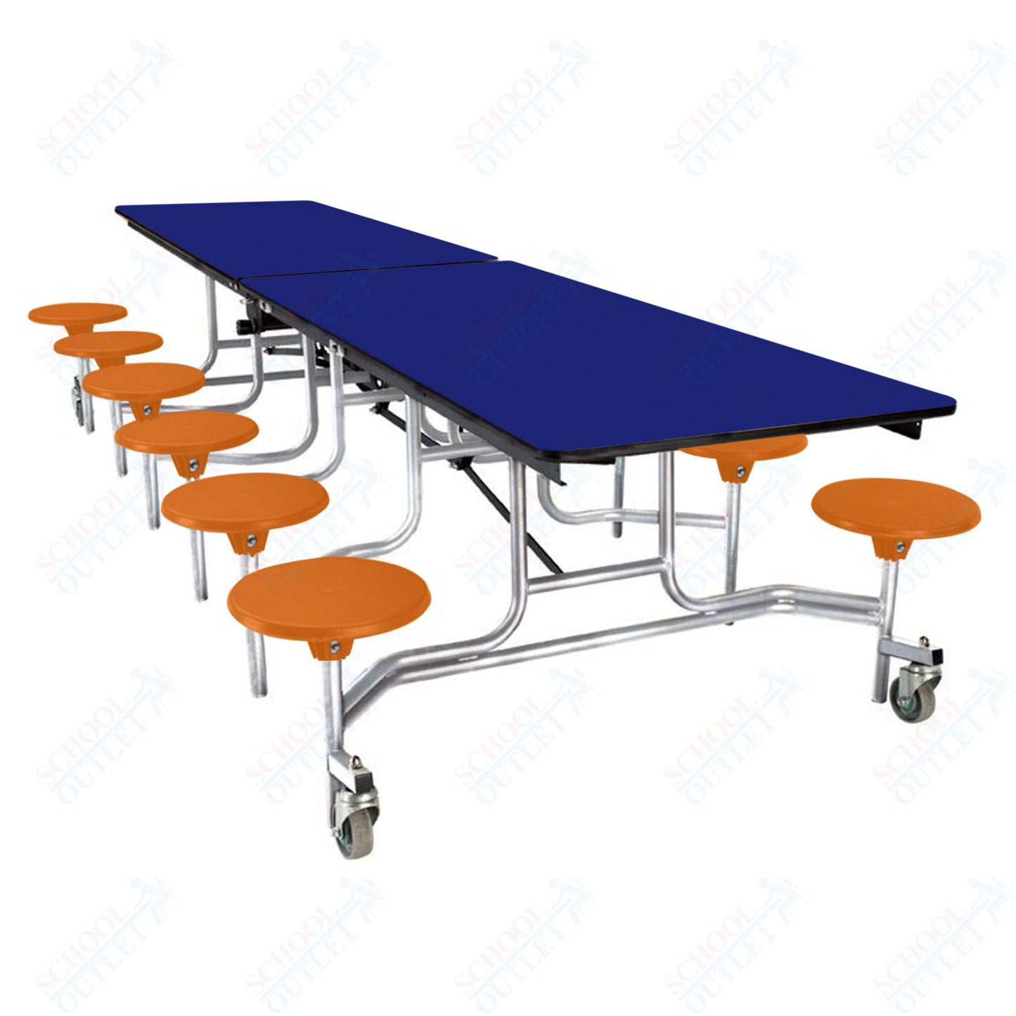 NPS Mobile Cafeteria Table - 30" W x 10' L - 12 Stools - Plywood Core - Protect Edge - Black Powdercoated Frame