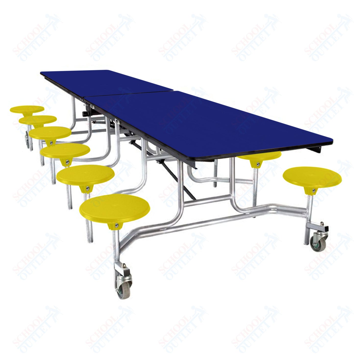 NPS Mobile Cafeteria Table - 30" W x 10' L - 12 Stools - Plywood Core - Protect Edge - Black Powdercoated Frame