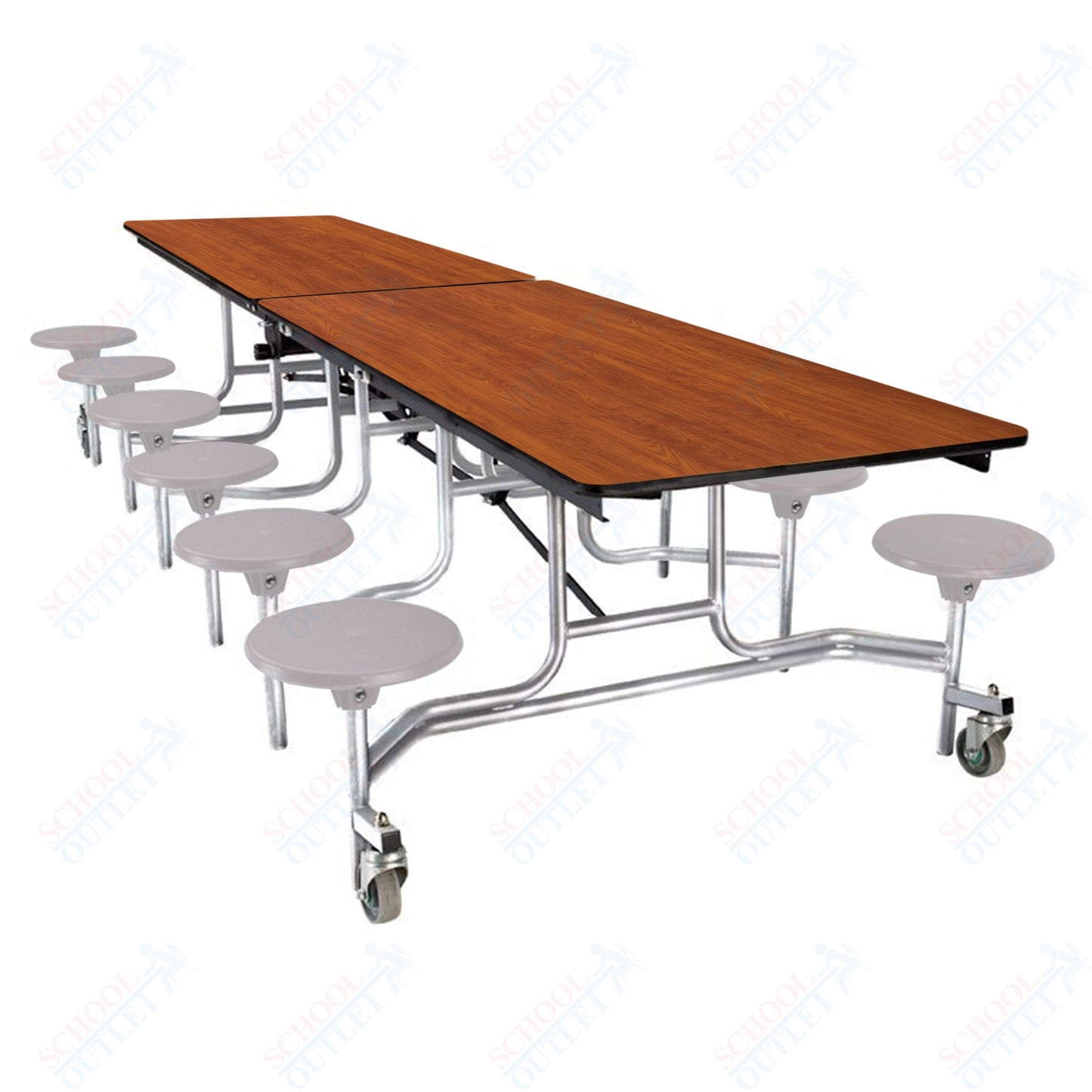 NPS Mobile Cafeteria Table - 30" W x 10' L - 12 Stools - Plywood Core - Protect Edge - Black Powdercoated Frame