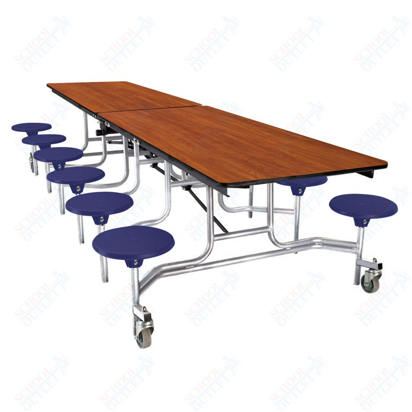 NPS Mobile Cafeteria Table - 30" W x 10' L - 12 Stools - Plywood Core - Protect Edge - Black Powdercoated Frame