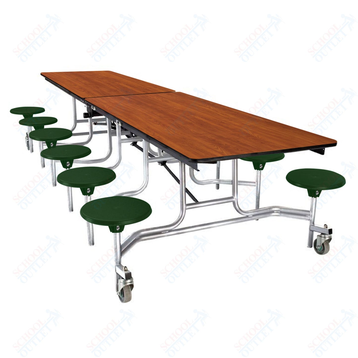 NPS Mobile Cafeteria Table - 30" W x 10' L - 12 Stools - Plywood Core - Protect Edge - Black Powdercoated Frame