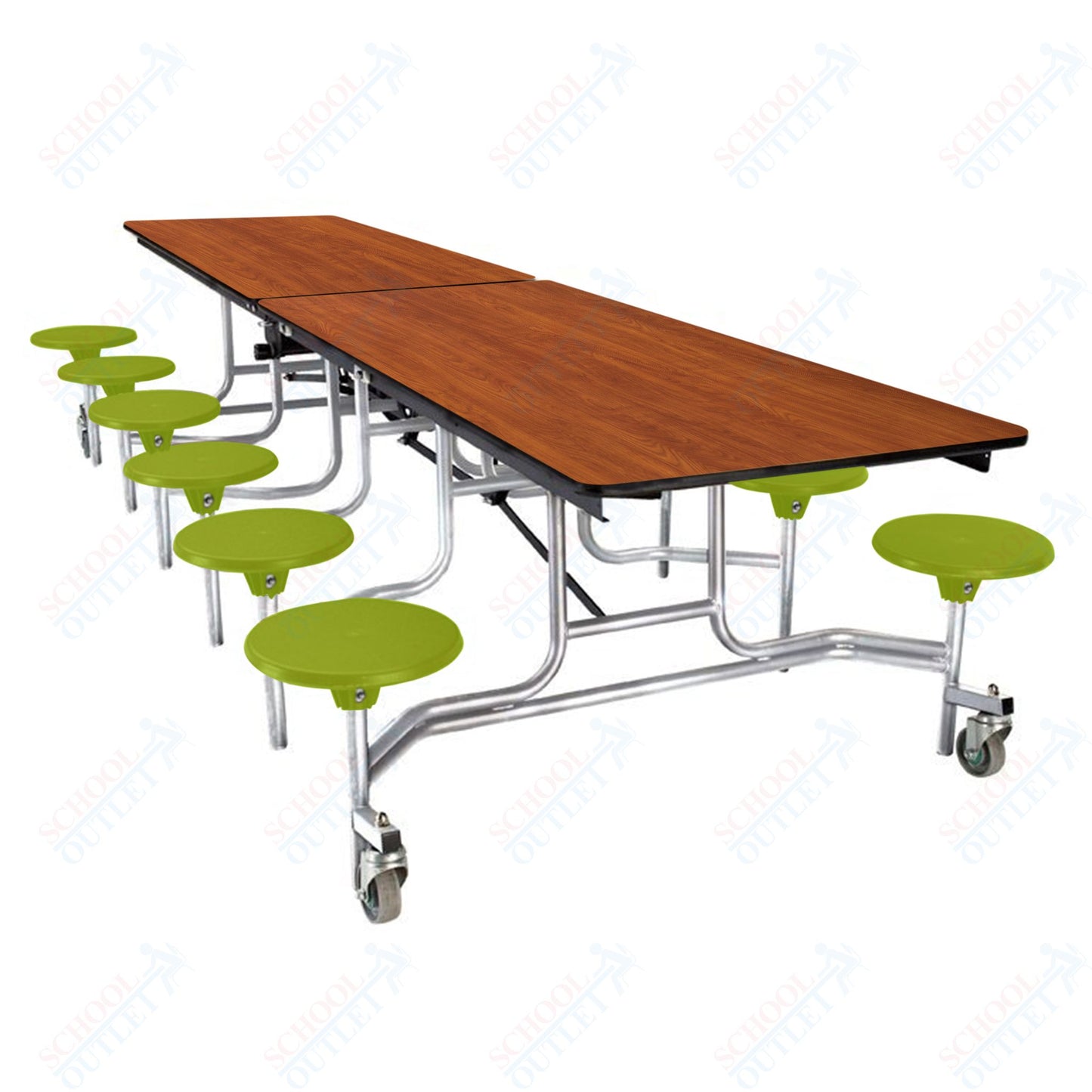 NPS Mobile Cafeteria Table - 30" W x 10' L - 12 Stools - Plywood Core - Protect Edge - Black Powdercoated Frame